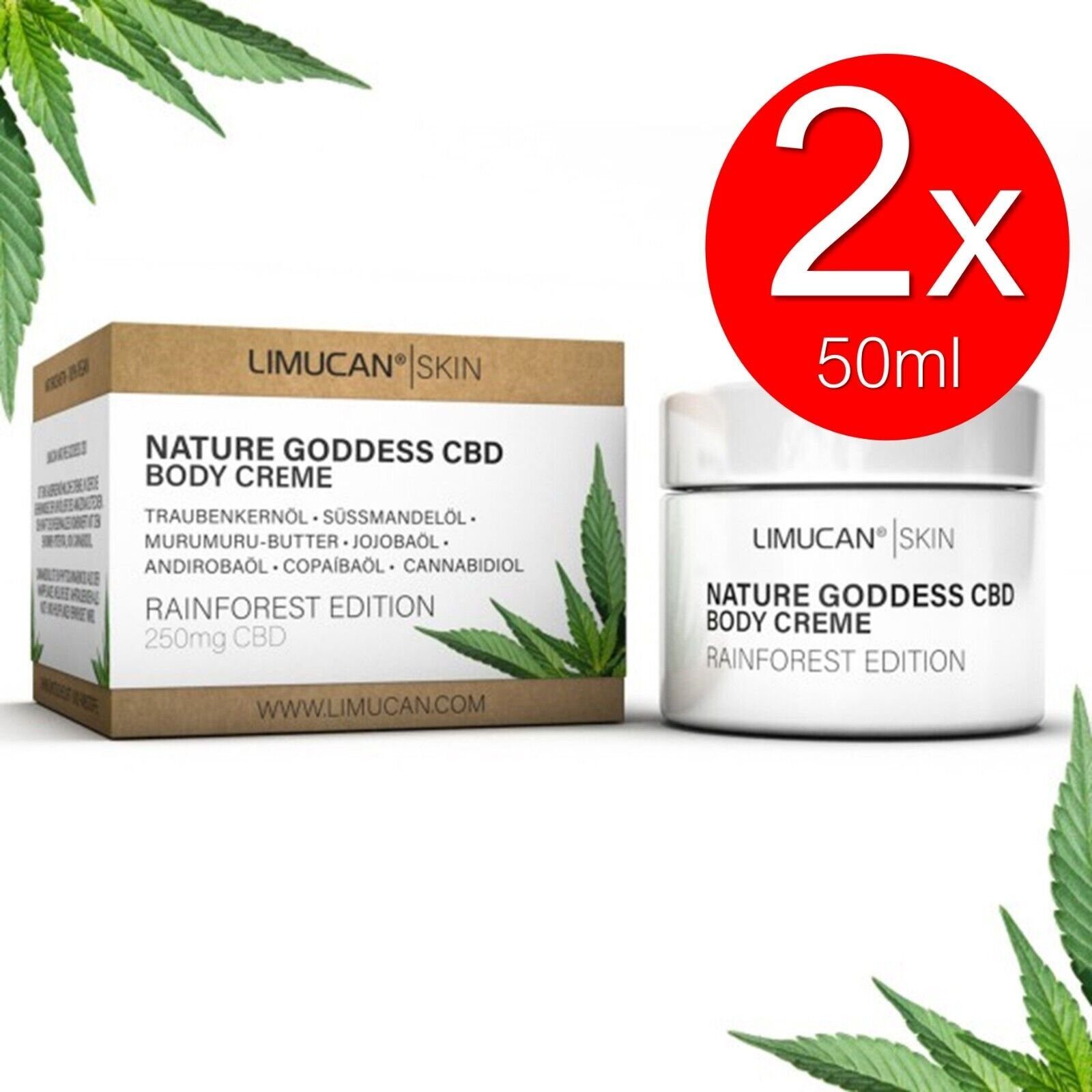 Sibastore Hautcreme LIMUCAN Hautcreme Set 2x50ml 250mg Körper Body Creme Kosmetik Beauty Körpercreme für trockene Haut Feuchtigkeitscreme natürliche Inhaltsstoffe Intensive Pflege Feuchtigkeitsspendende & schützende Creme, 2-tlg., Handcreme Cream für alle Hauttypen geeignet Pflegeprodukt