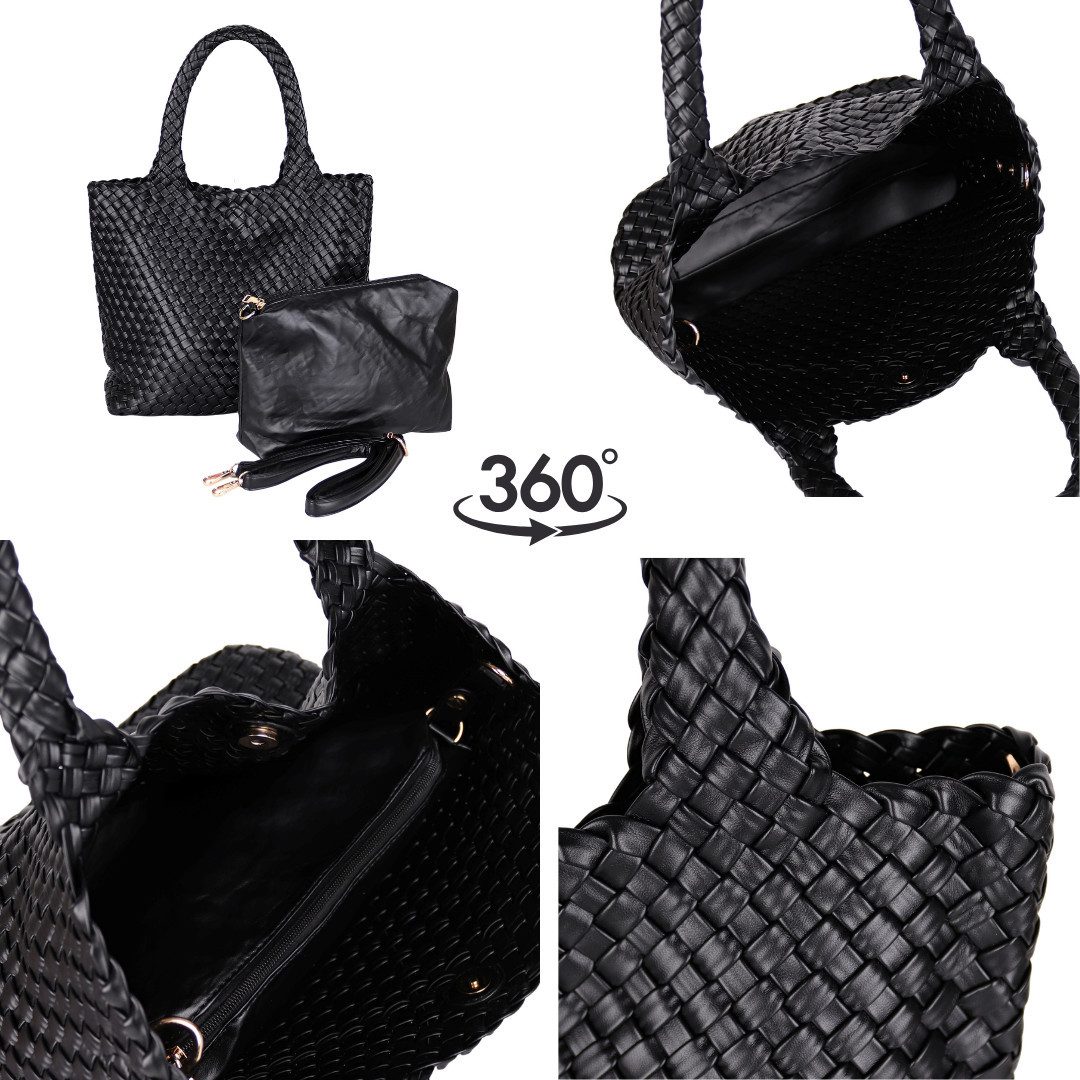 MIRROSI Umhängetasche Damen Shopper aus Kunstleder geflochten ca. 36x28x12 cm (langem Schulterriemen, Flecht-Optik, große Handtasche mit kleiner Innentasche), Neue Kollektion Herbst/Winter 2026