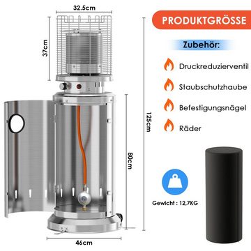 TLGREEN Heizstrahler, 6,5 kW Terrassenstrahler mit Schutzhülle, Gasheizstrahler, Edelstahl