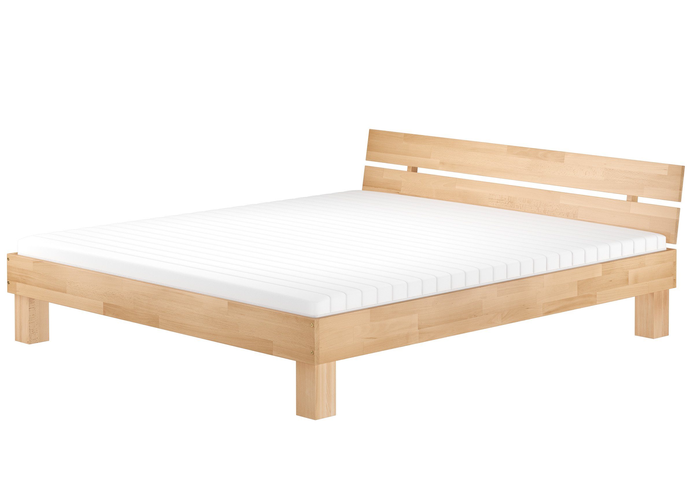 ERST-HOLZ Einzelbett Doppelbett 180x220 Buche mit Rollrosten + Matratzen, Buchefarblos lackiert