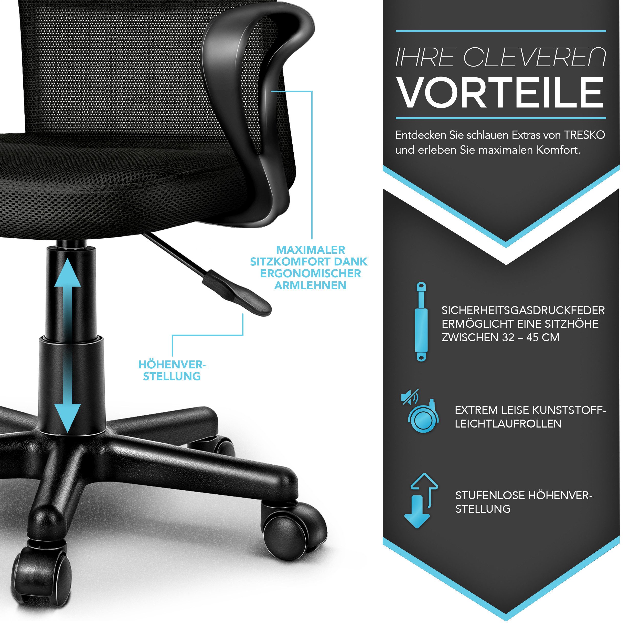 TRESKO Drehstuhl Bürostuhl Drehstuhl stufenlos höhenverstellbar, Schreibtis günstig online kaufen