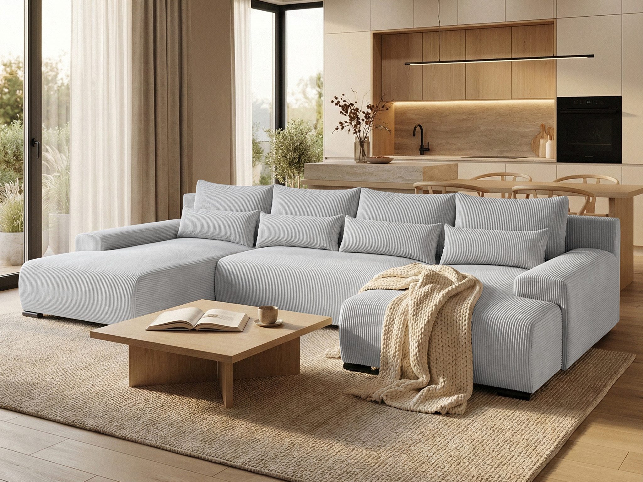 Beautysofa Ecksofa BENNY U mit Schlaffunktion, Bettkasten und Metallbeinen, Eckcouch in U-Form mit Wellenfederung Typ B, Liegefläche: 295x135 cm