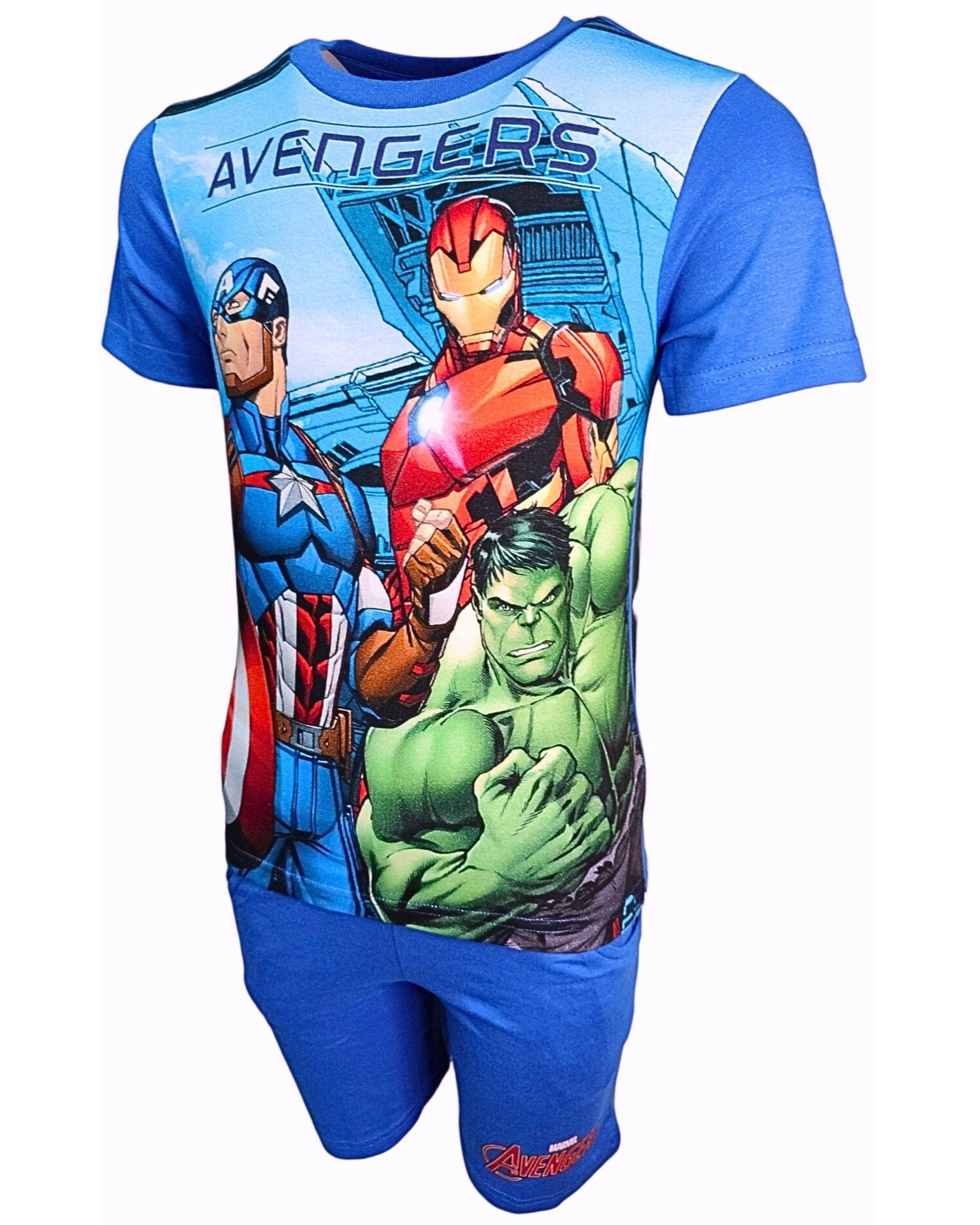 The AVENGERS Shorty Marvel (2 128 - Jungen T-Shirt Kurze Set Blau cm Gr. tlg) 98 & Hose