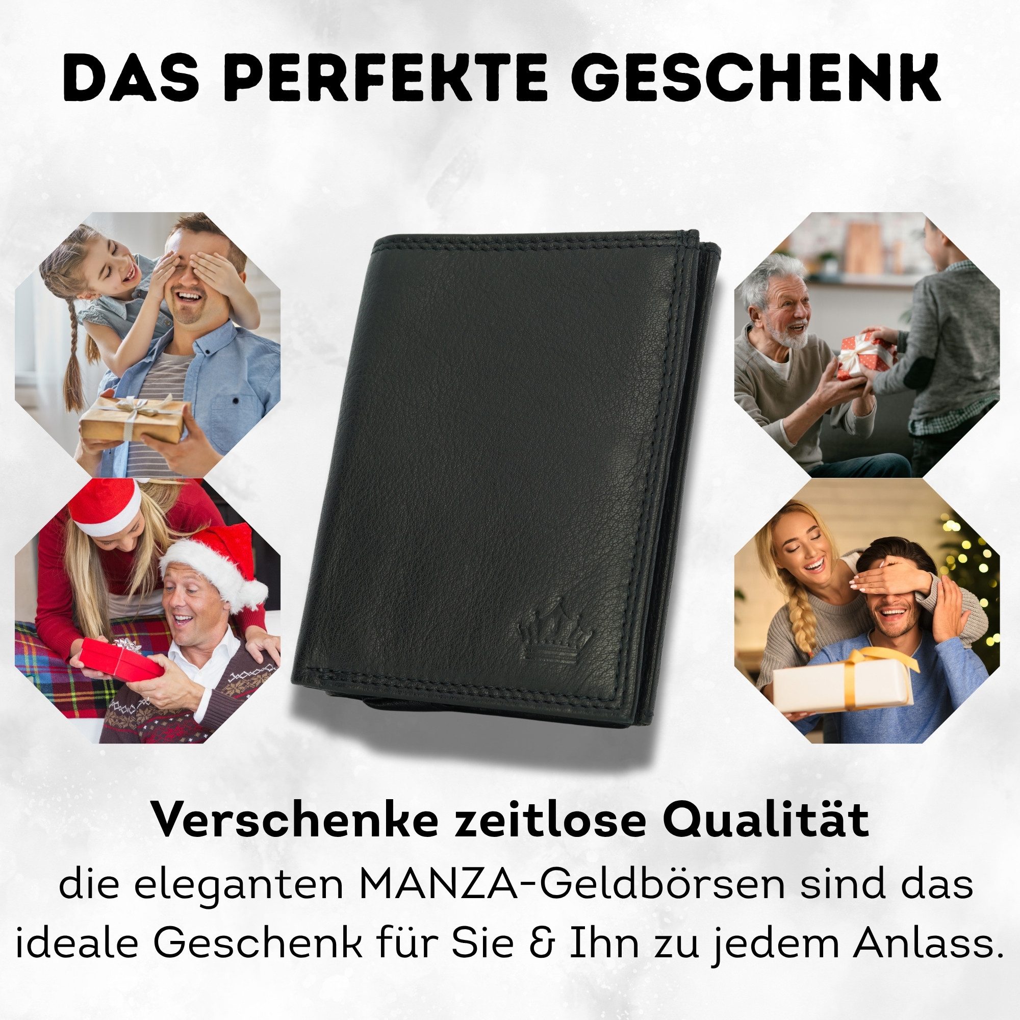 Manza Geldbörse eldbörse Wiener Schachtel Portemonnaie Echt Leder Geldbeutel RFID, Hochwertiges Leder, XXL-Münzfach