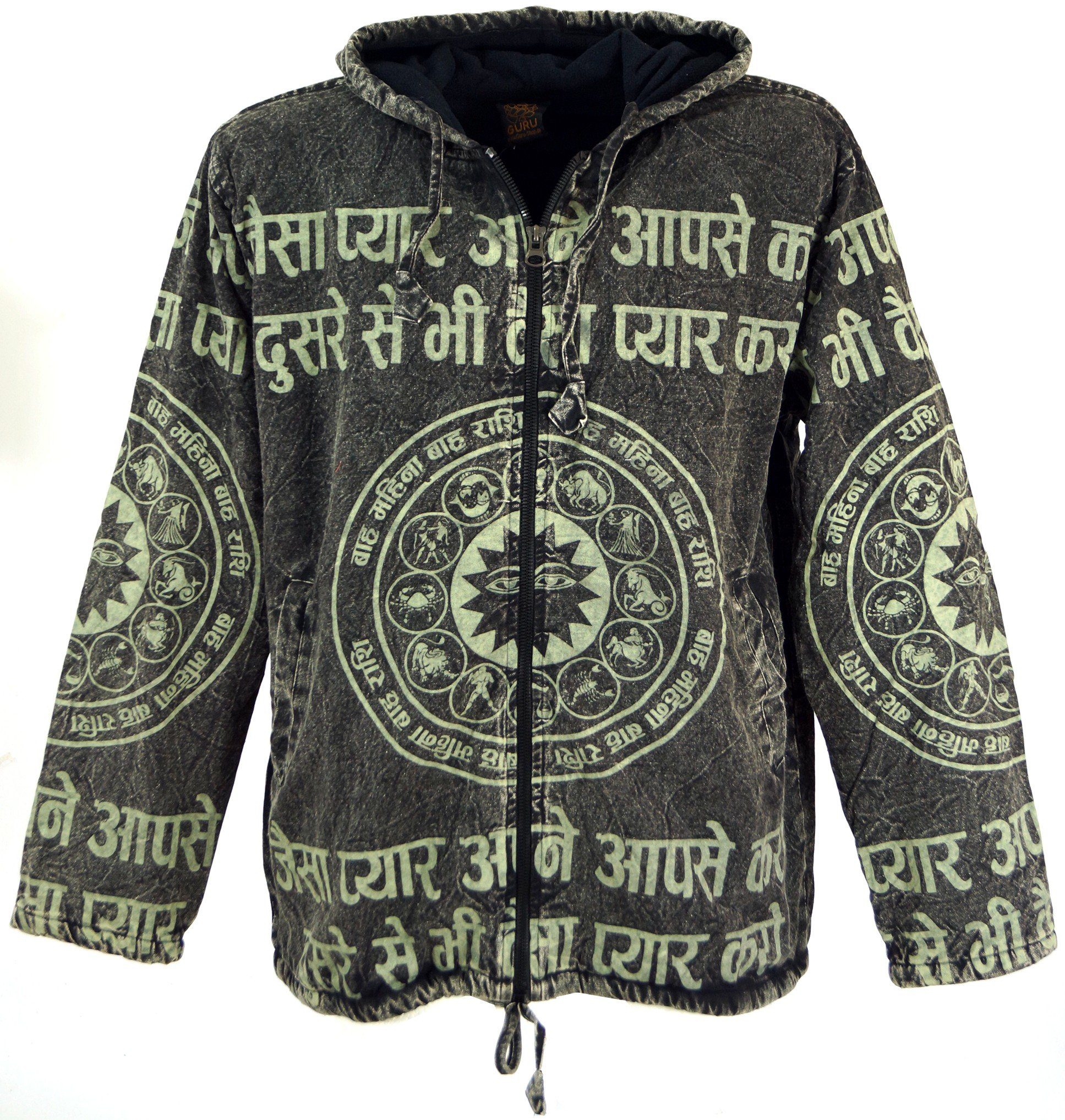 Guru-Shop Strickjacke »Goa Jacke, Ethno Hoody mit Mantra Druck