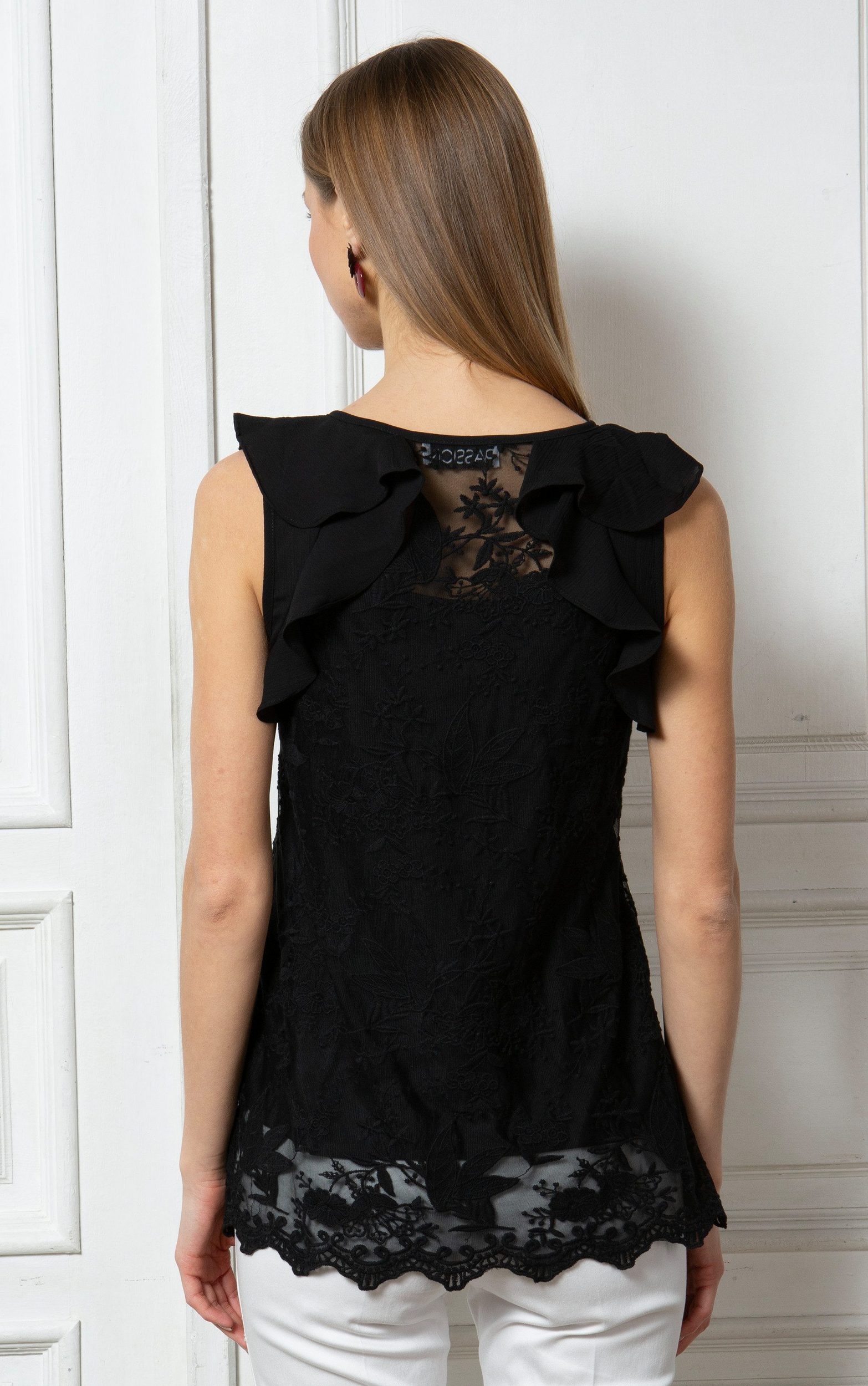 Passioni Pliseetop in schwarz mit Bindeschleife