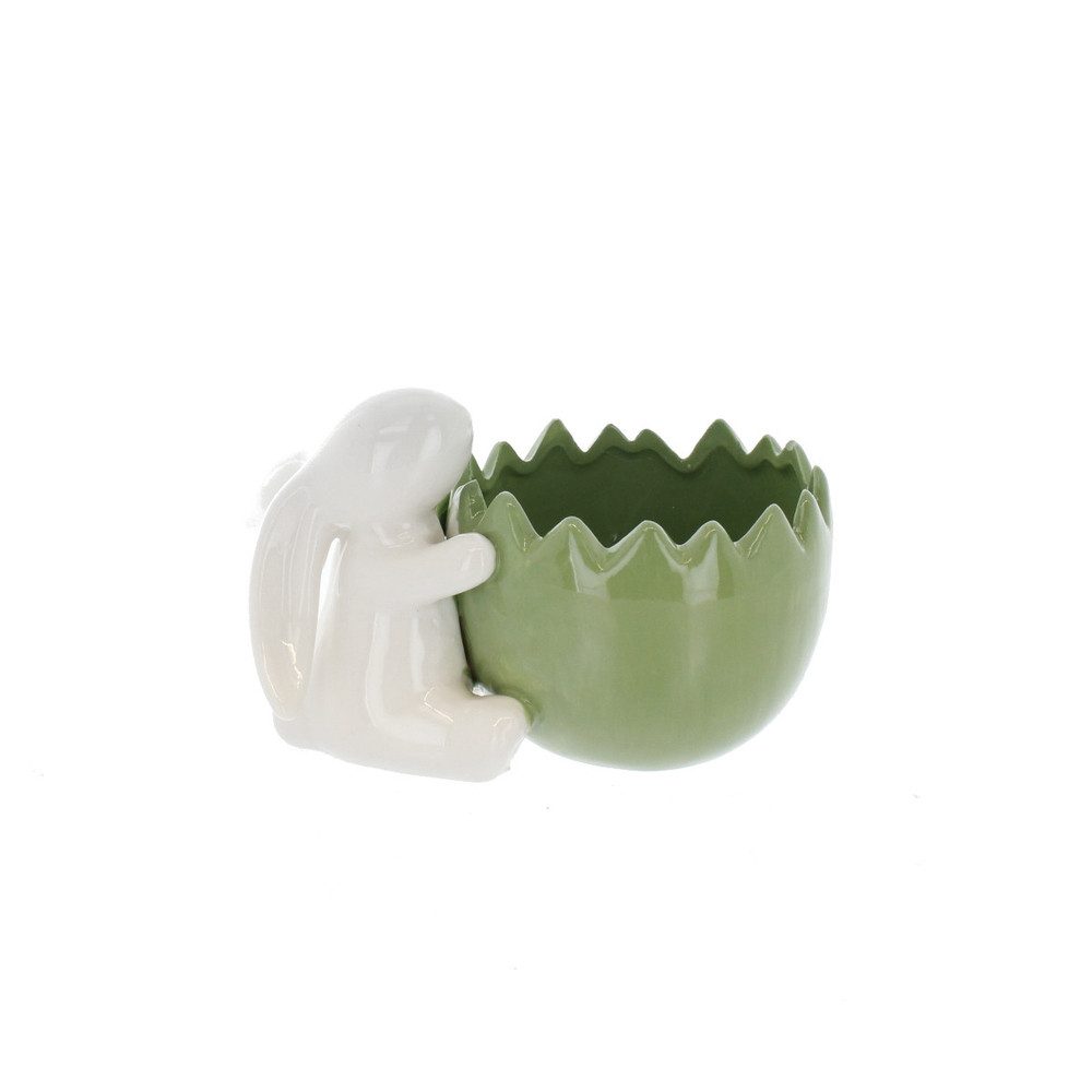 MICA Blumentopf Hase mit Eierschalentopf weiß/hellgrün - ca. 13,5 x 8,5 x 8 cm