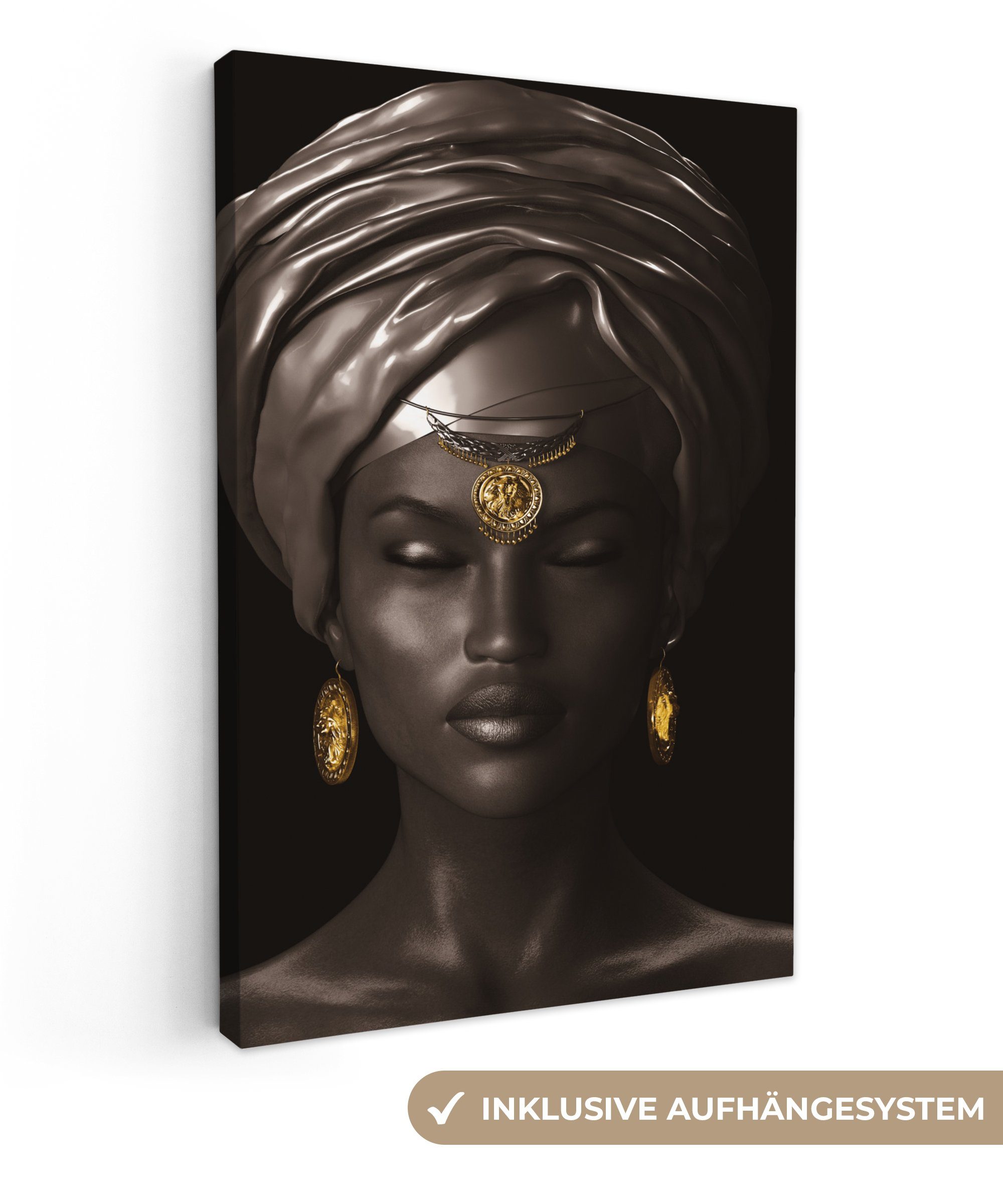 OneMillionCanvasses® Leinwandbild Frau - Afrika - Schwarz - Gold, (1 St), Leinwand Canvas Wandbild, Wanddekoration 20x30 cm