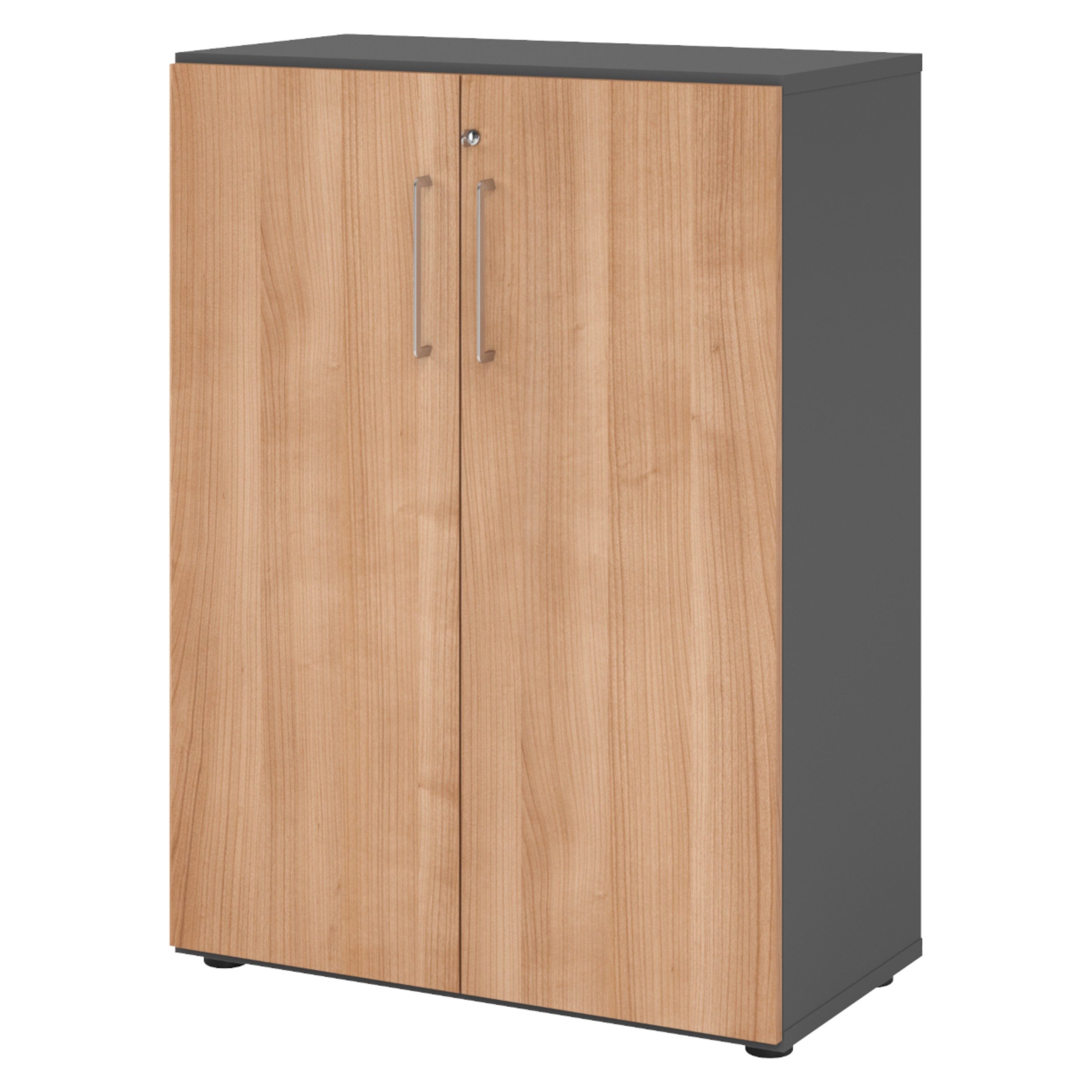 bümö Aktenschrank smart Büroschrank - 3 Ordnerhöhen Dekor: Graphit/Nussbaum