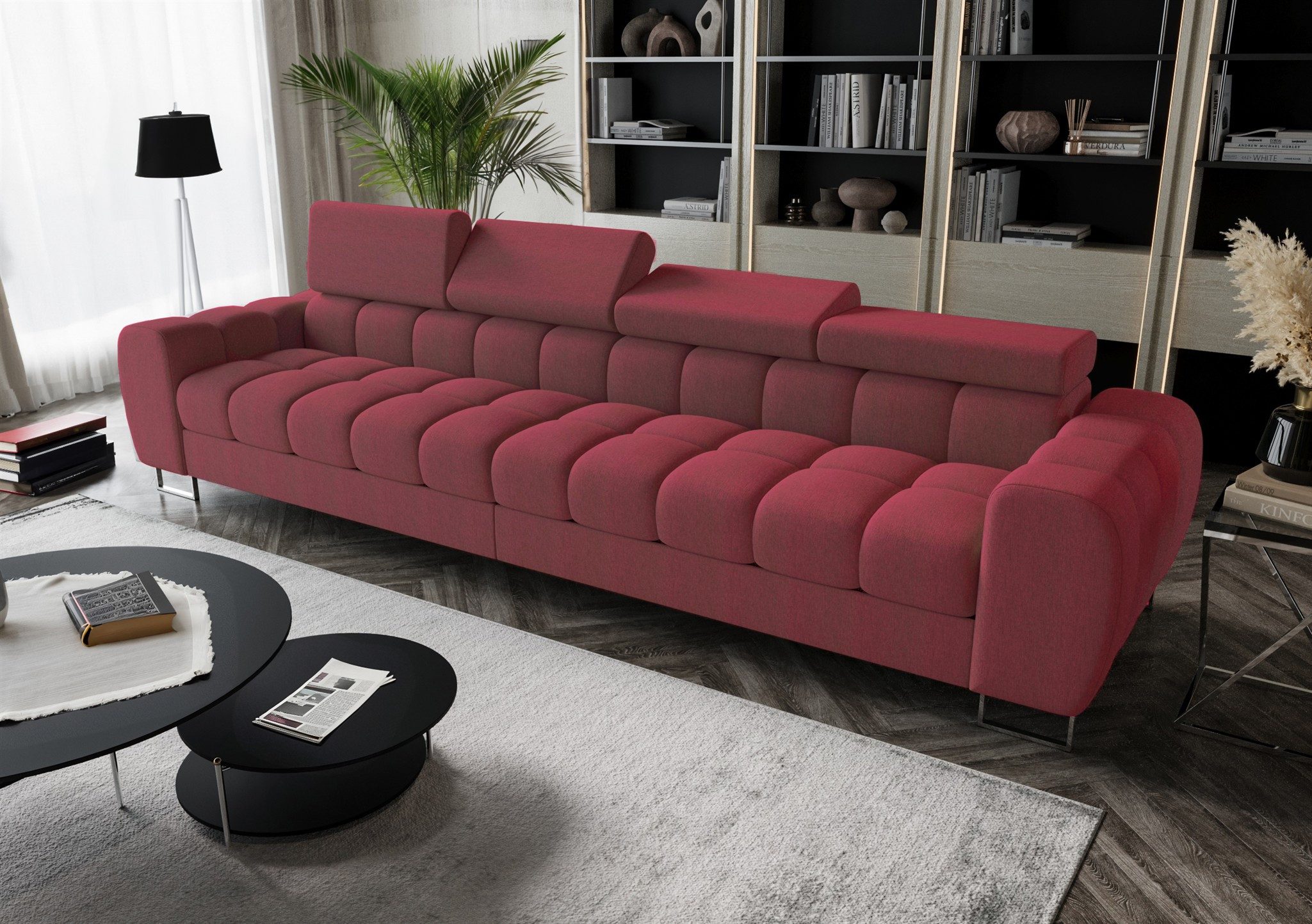 Fun Möbel Big-Sofa 4-Sitzer Sofa BASTIEN in Stoff, Rundumbezug, mit 4 einstellbaren Kopfstützen