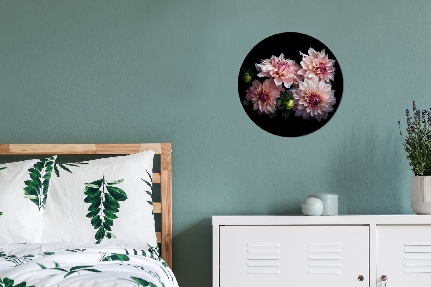 Rosa Natur, Weiß Rundes 30x30 - Blumen - Wohnzimmer, Wandbild, Gemälde - - St), MuchoWow cm Kreis Wanddekoration Dahlie (1 Forex,