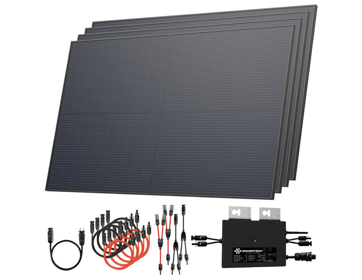 Solarway Balkonkraftwerk 2000W / 800W komplett Steckdose - neuester 800W Wechselrichter, 2000 W, Monokristallin, (Komplettset, bifaziale Solarmodule & Envertech), Solaranlage 4x500W Solarmodule & Wechselrichter & Zubehör