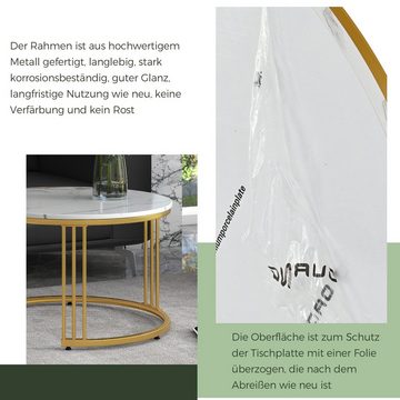 REDOM Couchtisch 2er Set Rund Tisch Wohnzimmer Rund mit Metallgestell, Beistelltisch Weiss Modern Satztische fürs Wohnzimmer