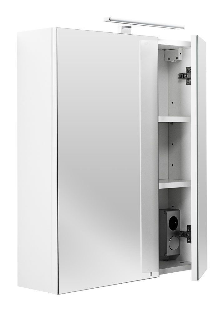 Magnolia Home Badezimmerspiegelschrank Spiegelschrank 60x68x16cm mit LED Leuchte weiß matt