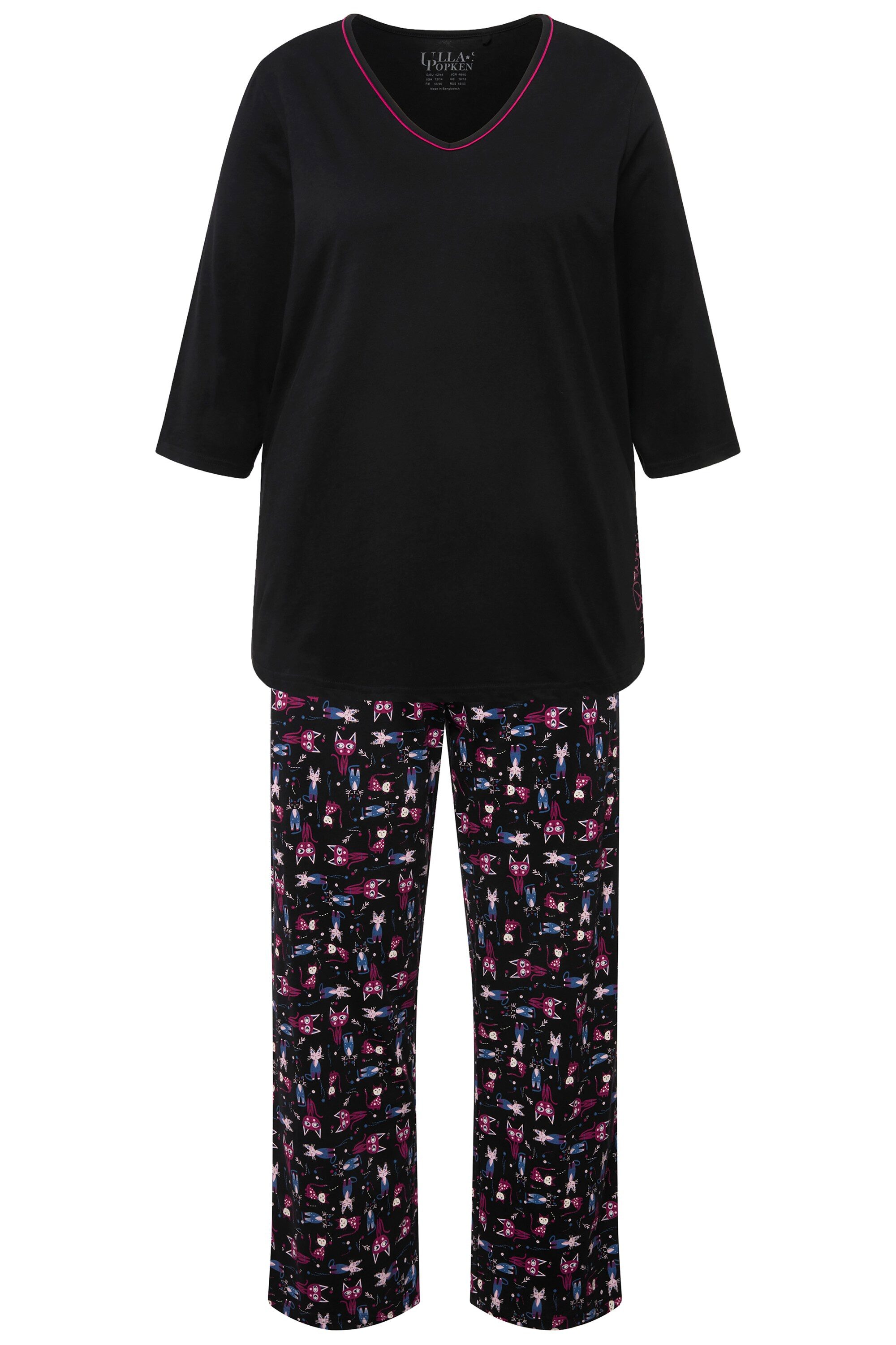 Ulla Popken Pyjama Pyjama Katzen V-Ausschnitt günstig online kaufen