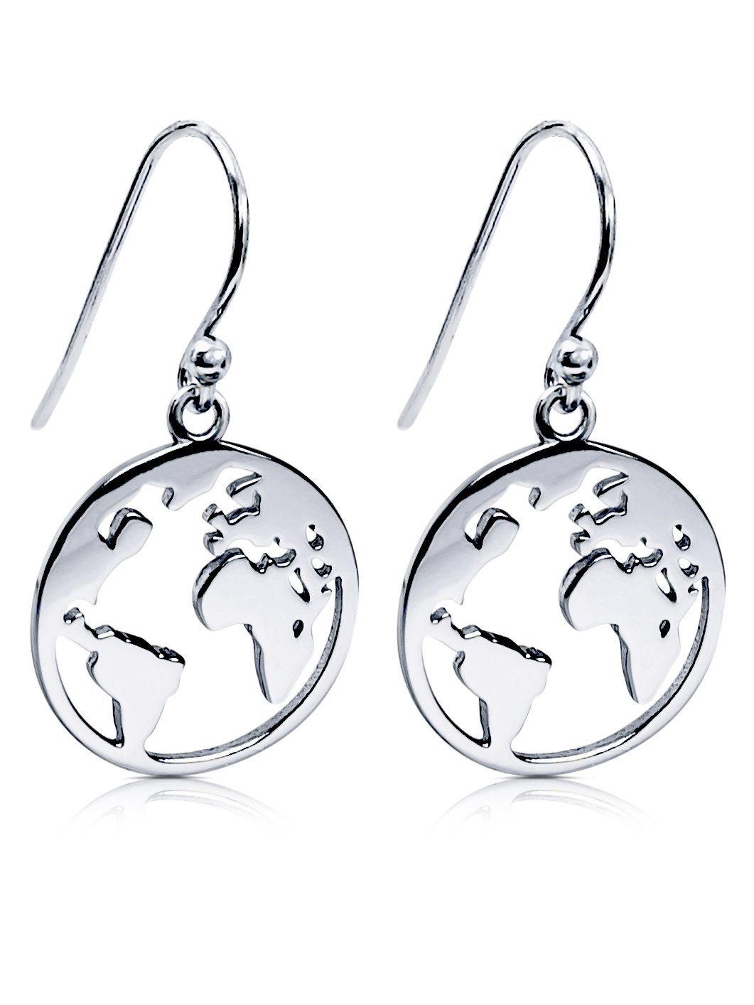 VIASOUL Paar Ohrringe Sterlingsilber Weltkugel Weltkarte I Welt strahlender für I Mit Zertifikat, Damen Ohrhänger Glanz
