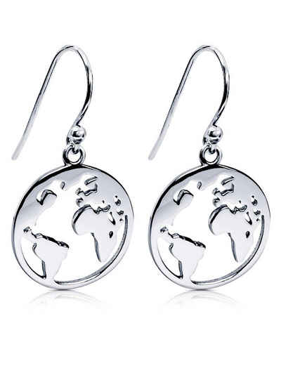VIASOUL Paar Ohrhänger Weltkugel I Weltkarte Ohrringe für Damen Welt I Mit Zertifikat, strahlender Glanz, Sterlingsilber