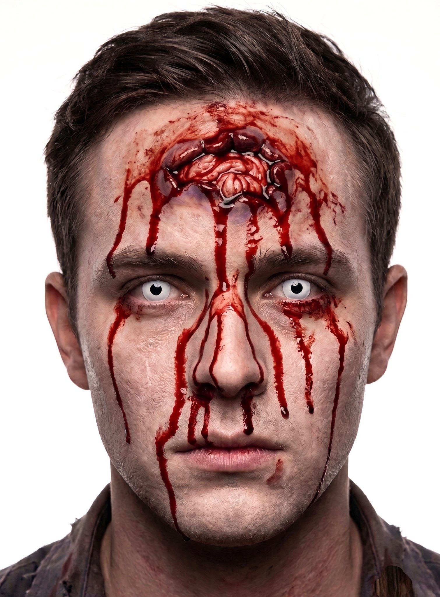 Wizardo Theaterschminke Headshot - Latexwunde, Diese klaffende Wunde lässt sich einfach ankleben und sieht aus, als