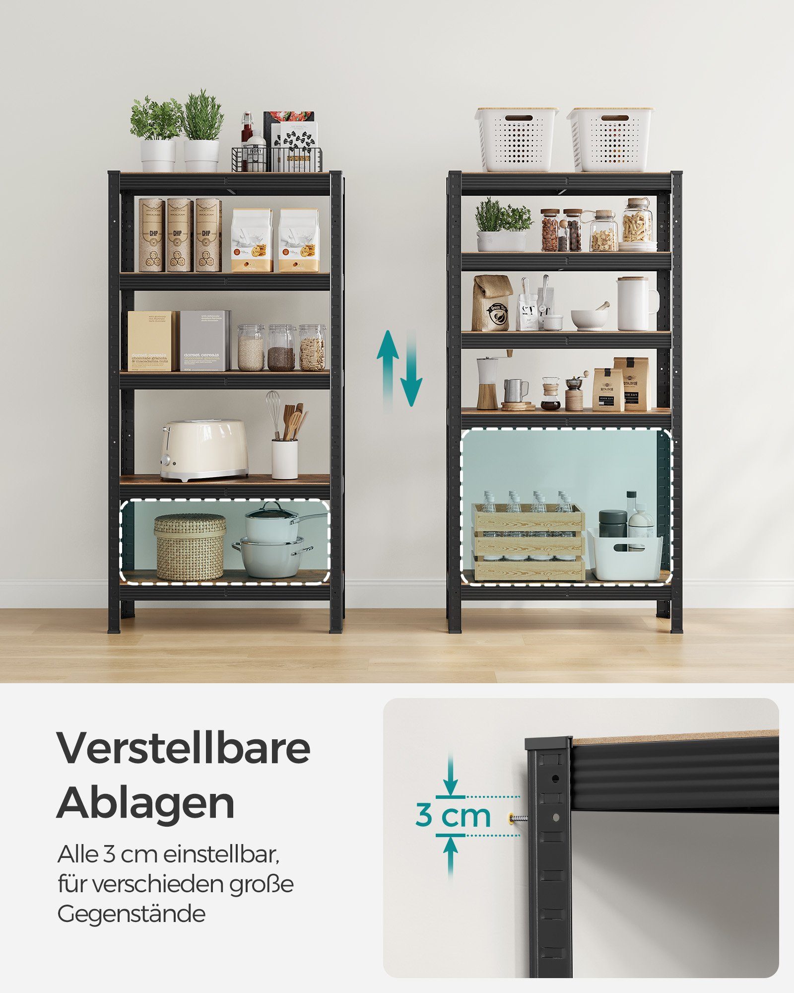 SONGMICS Standregal Bücherregal, Lagerregal, für Küche, Wohnzimmer, 1-tlg., 5 Ablagen, verstellbar, 30 x 75 x 150 cm, bis 650 kg belastbar – Bild 4 von 5