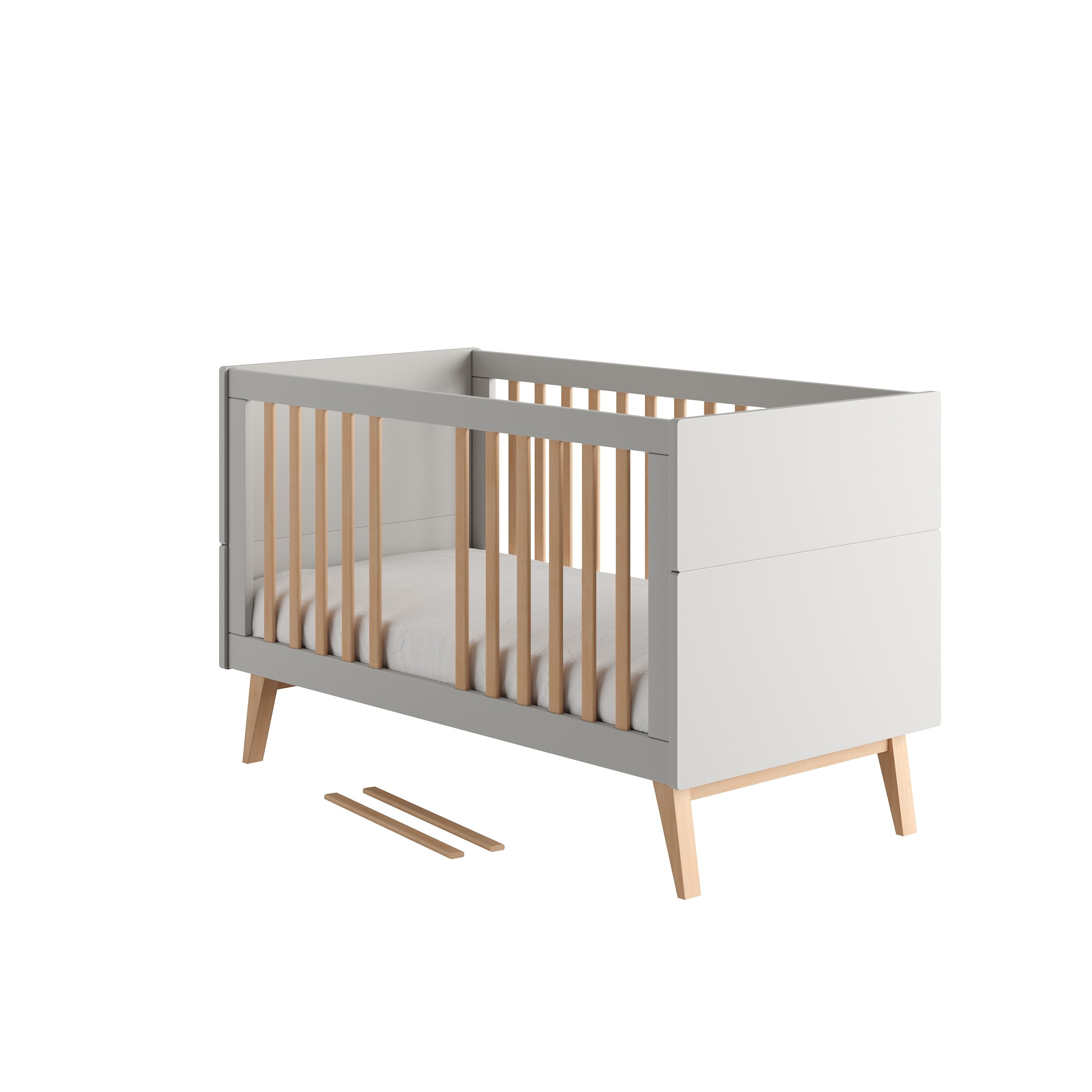 Babybett Gitterbett COAST, weiss/natur oder grau/natur, 140x70cm, umbaubar
