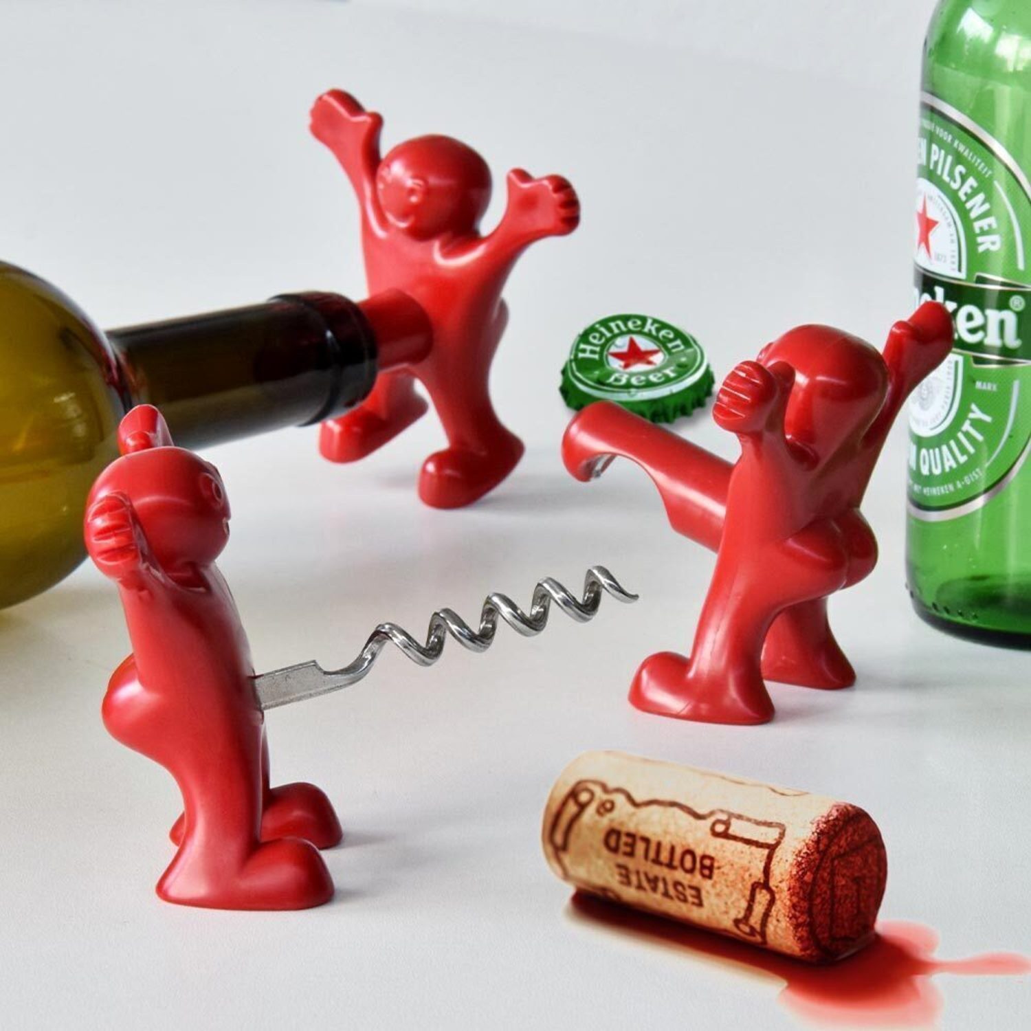 Mikamax Weinflaschenöffner Happy Men Flaschenöffner Flaschenverschluss und Korkenzieher im 3er