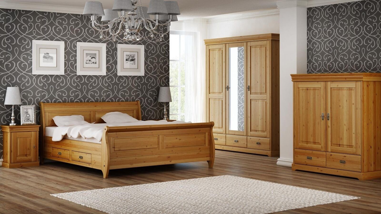 Schlafzimmer-Set Garnituren Nachttisch Kleiderschrank Bett Design JVmoebel 5tlg. Schlafzimmer