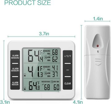 BlingBin Kühlschrankthermometer Funkuhr Wetterstation Digital Thermometer Hygrometer mit Außensensor, Packung 3-tlg.