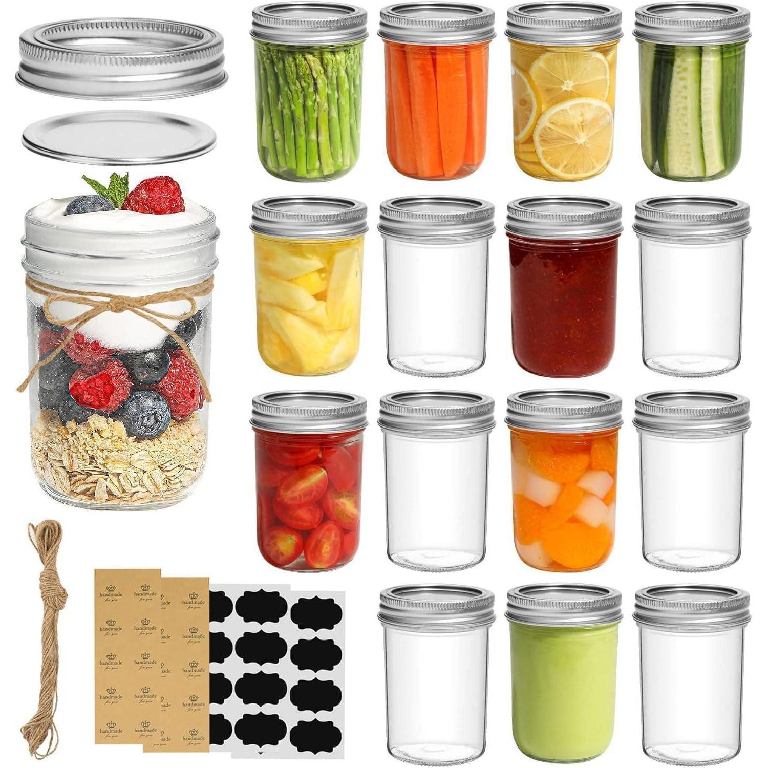 LuxusKollektion Einmachglas Einmachgläser 250ml 16 Stück Deckel Etiketten Mason Jar 8oz 16pcs