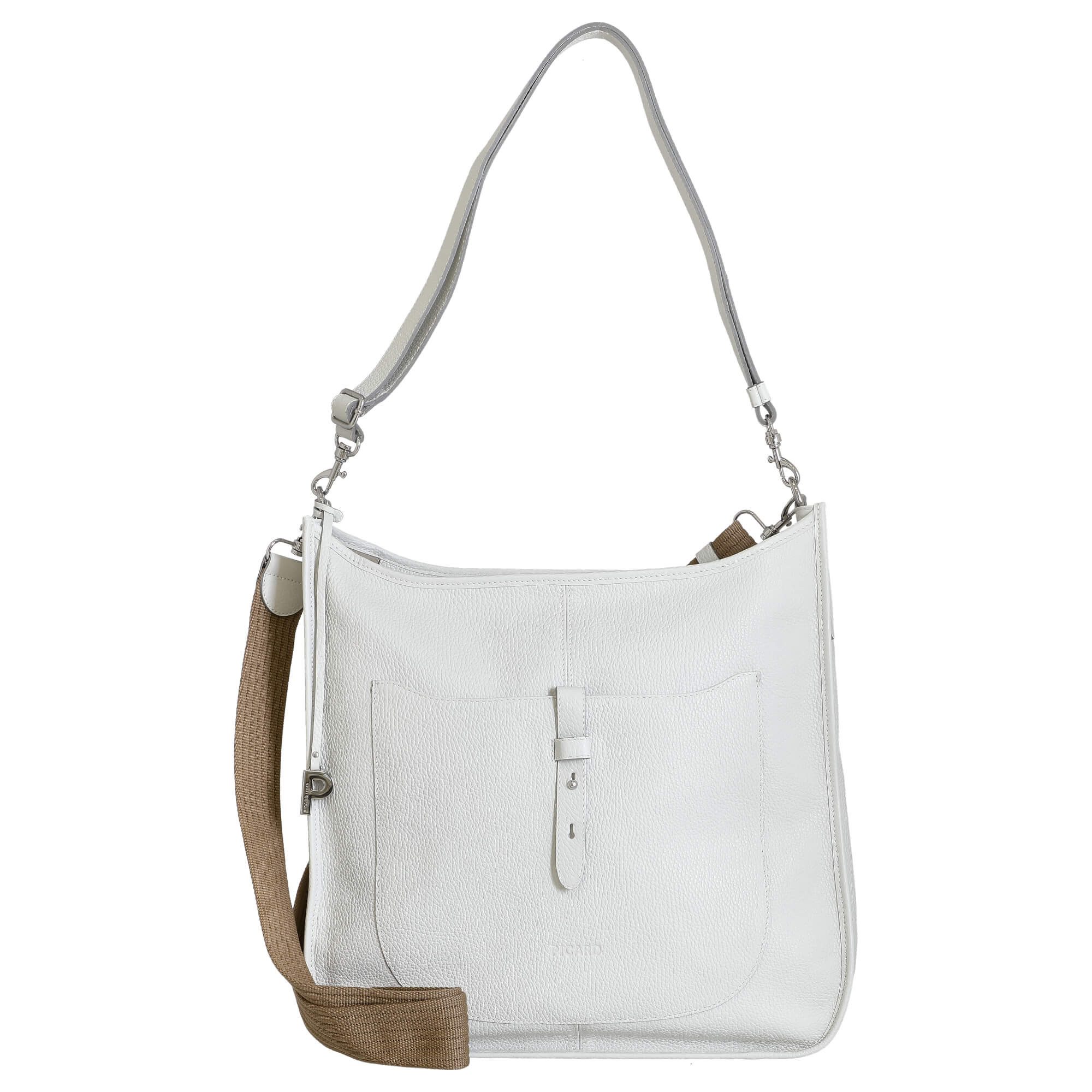 Umhängetasche Kronberg - Schultertasche 40 cm Rindleder (white lily)