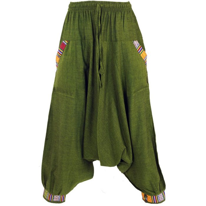 Guru-Shop Haremshose Pluderhose Aladinhose Nepali - olivgrün Ethno Style alternative Bekleidung