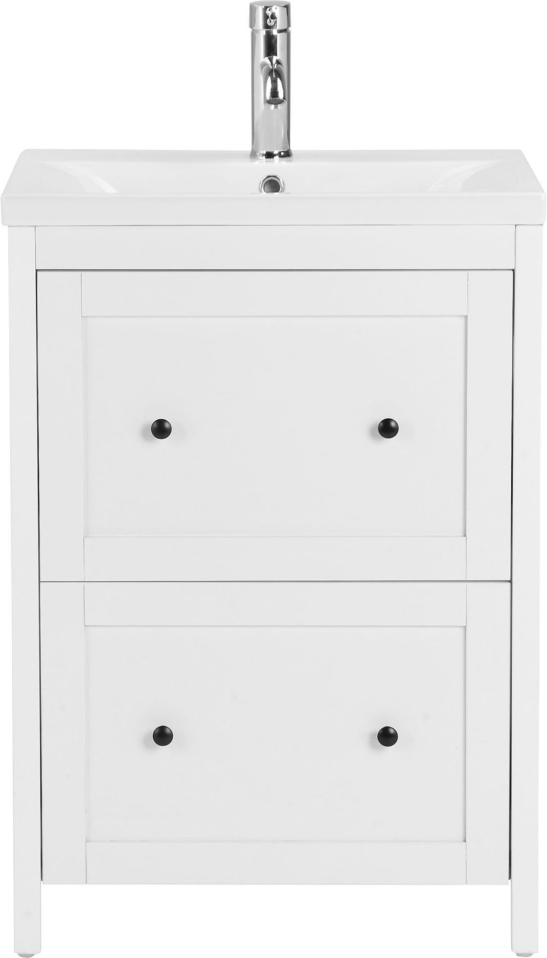 welltime Waschtisch Aalborg Waschplatz Unterschrank Badschrank mit Becken, Badmöbel inkl. Keramikbecken, Breite 60 cm mit Schubladen