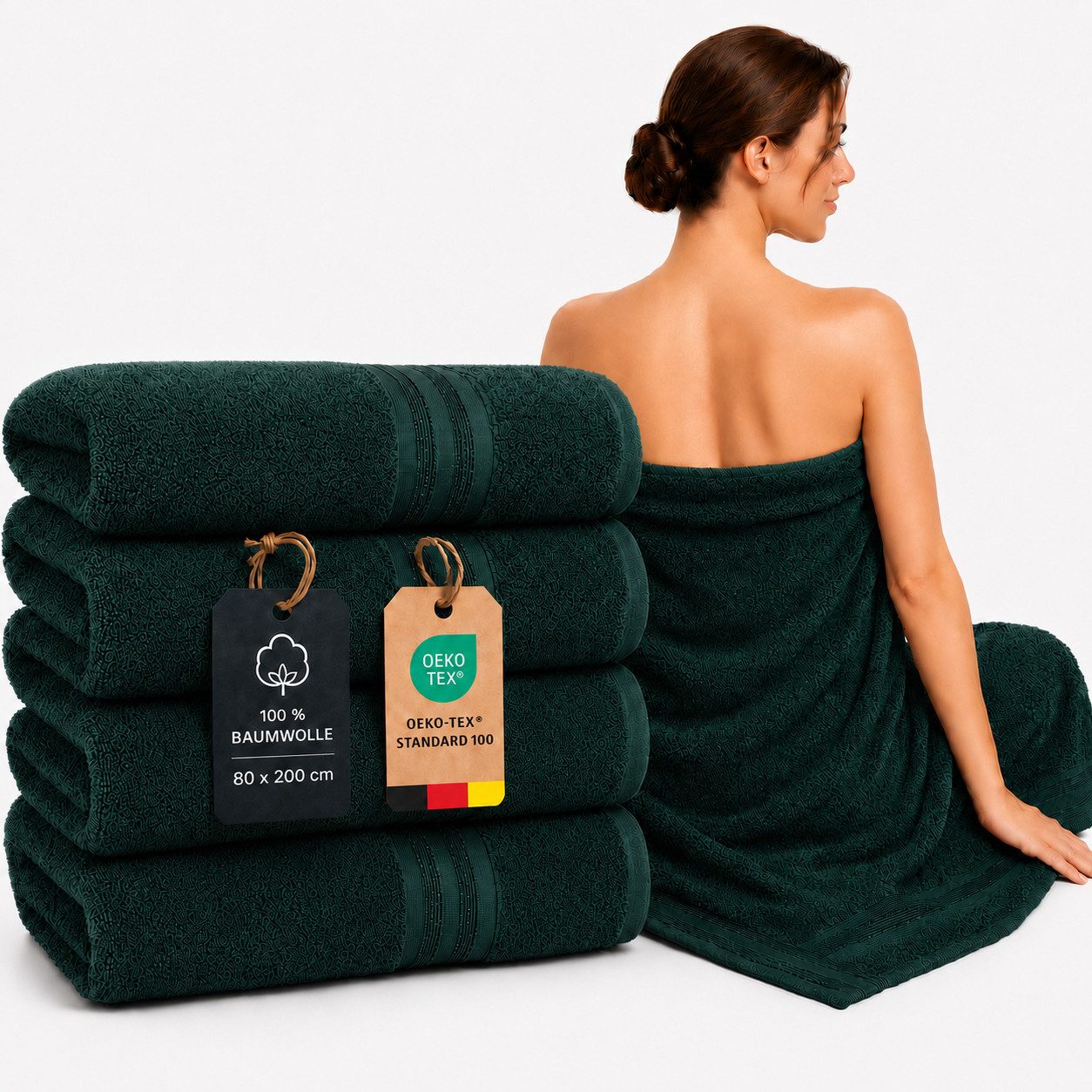 Komfortec Saunatuch Premium XXL Saunatuch 4er Set - 80x200 cm, Frottee (Set, 4-St), extra Große, XXL Saunatuch, 100% Baumwolle, Weich, Schnelltrocknend