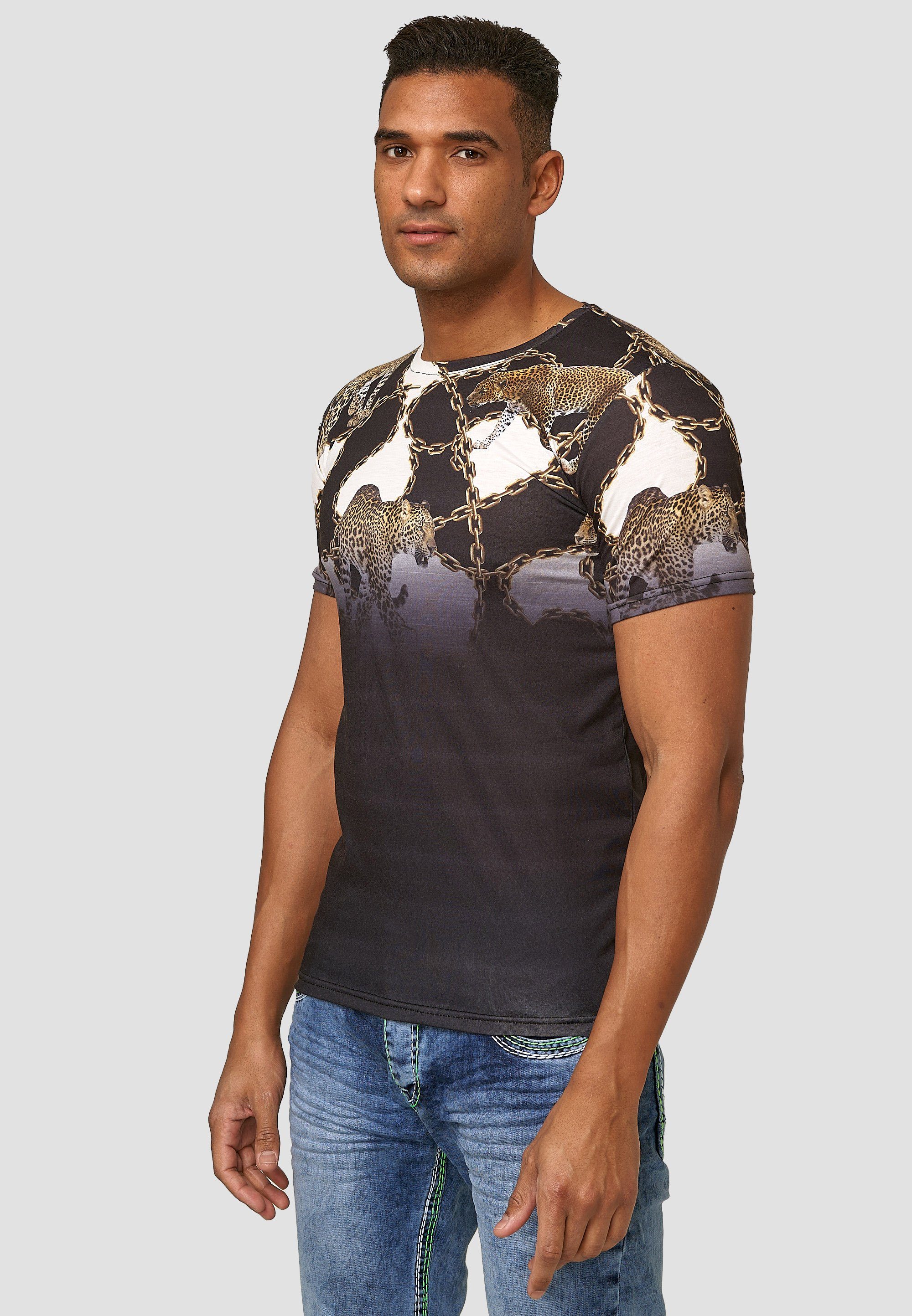 OneRedox T-Shirt TS-1580 (Shirt Polo Casual Kurzarmshirt Design) 1-tlg., Schwarz Fitness Tee, Freizeit im modischem
