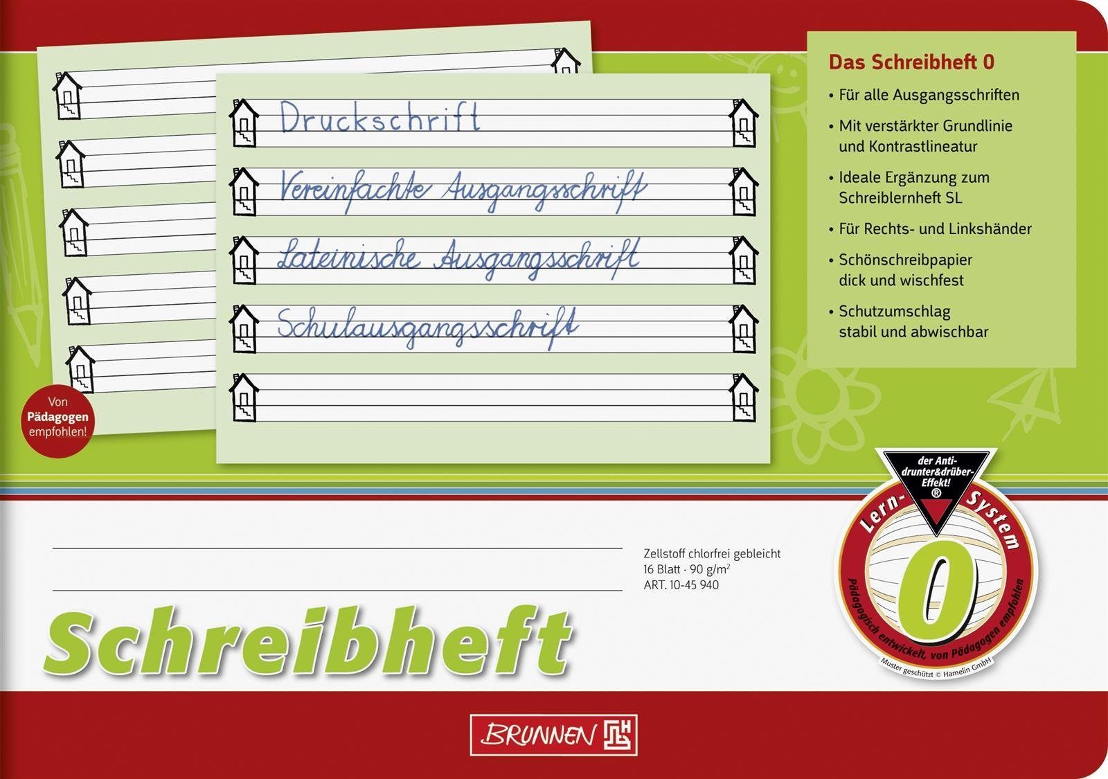 Schulheft 10X BRUNNEN 1045940 Schreibheft, A5 quer, 16 Blatt, Lineatur 0, grün