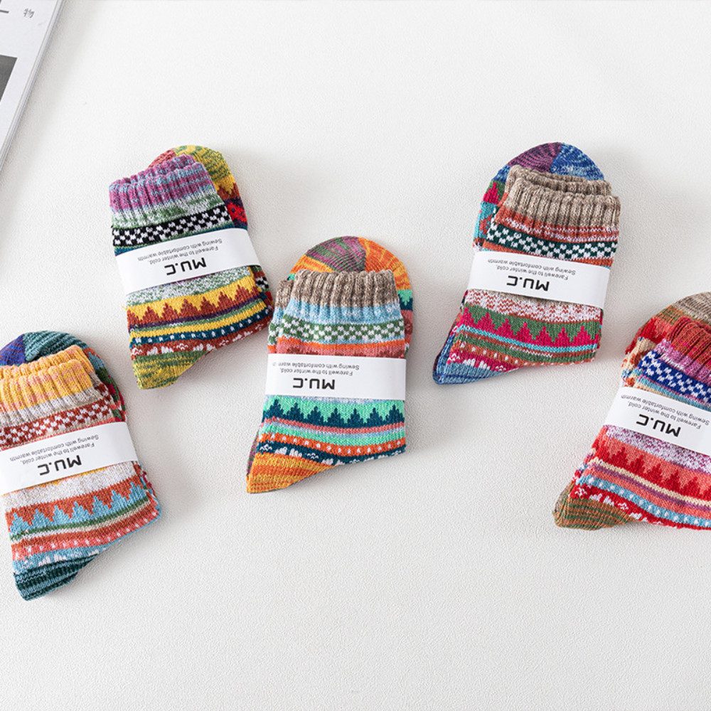 Blusmart Freizeitsocken 5-teiliges Sockenset im Ethno-Stil (Dicke Linien, warm, Wintermode) Unisex – Bild 4 von 5