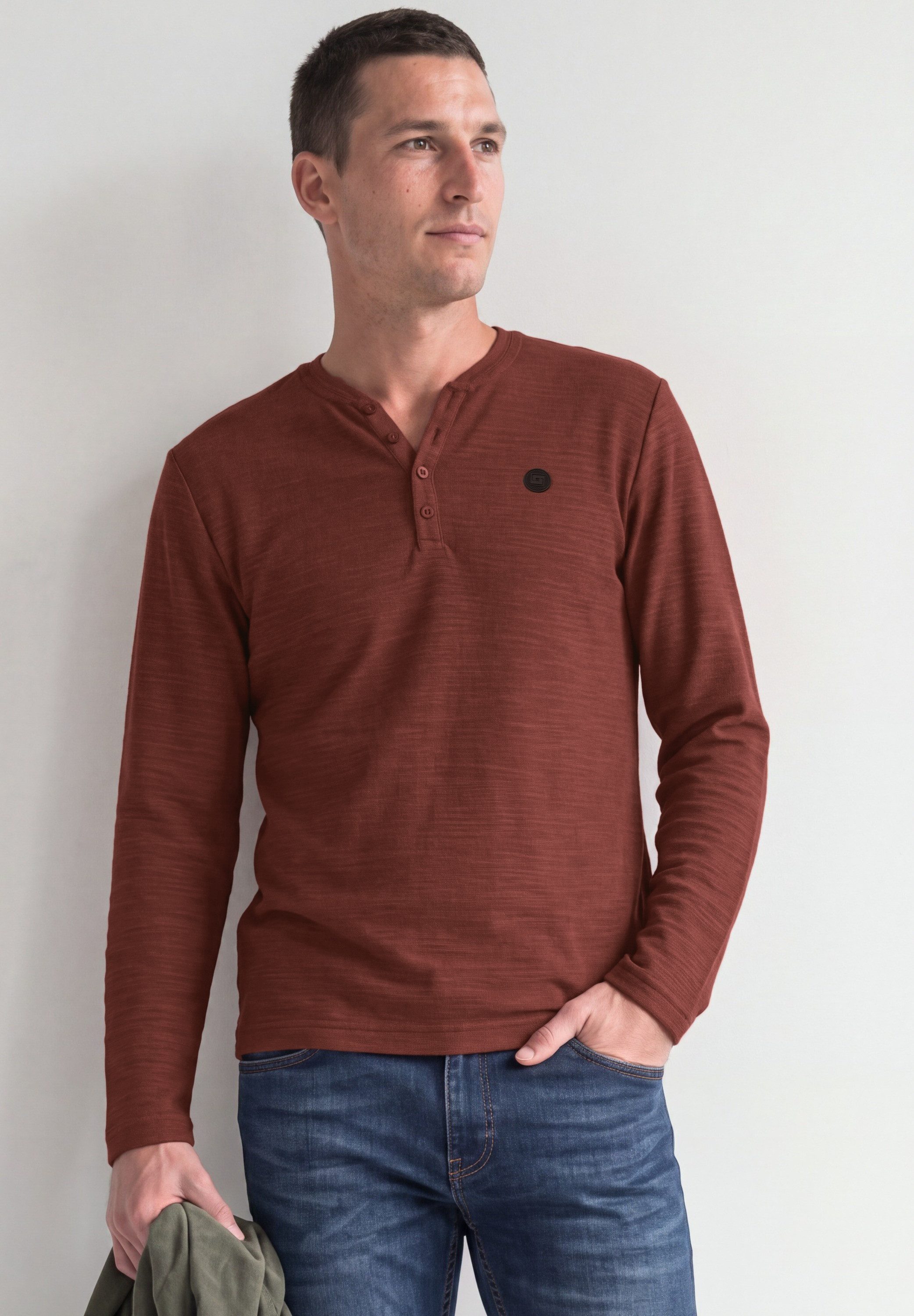 STREET ONE MEN Langarmshirt in Unifarbe