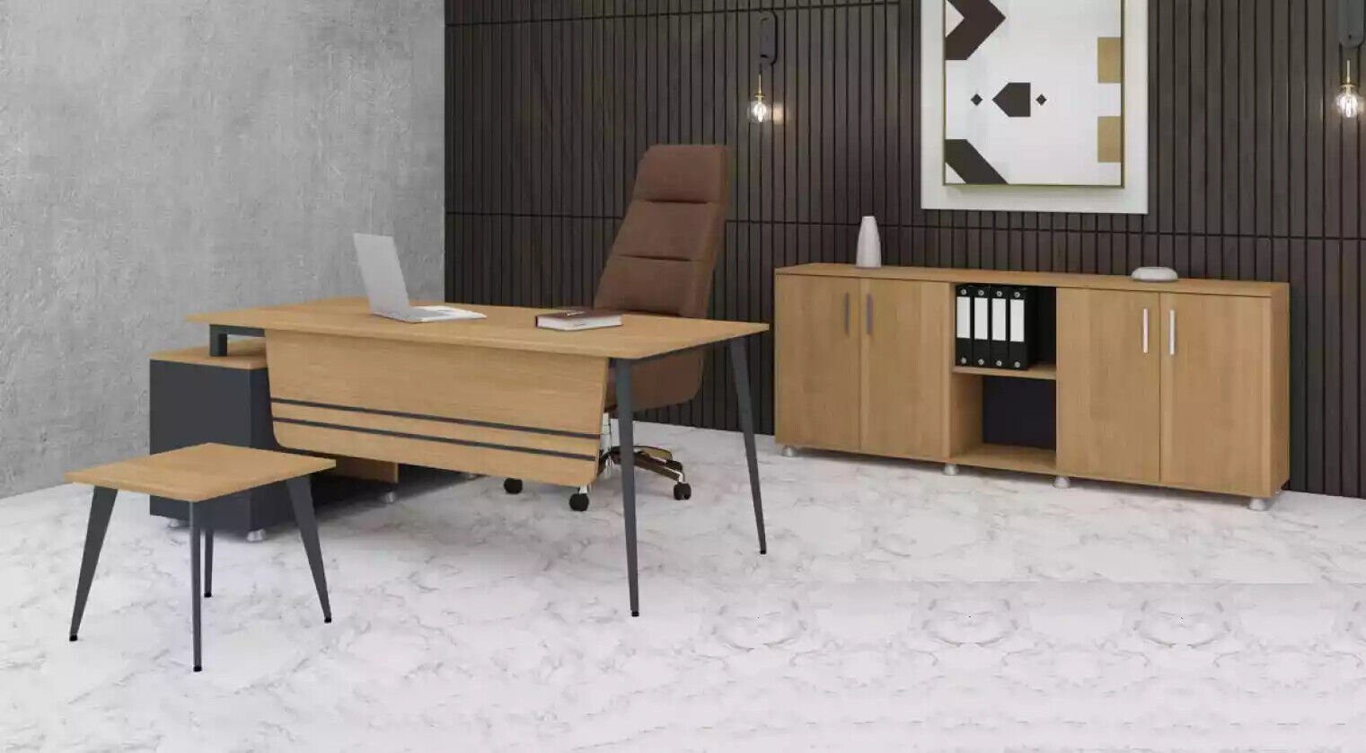 JVmoebel Eckschreibtisch Arbeitszimmer Set Couchtisch Modern Design Holz Eckschreibtisch (3-St., Eckschreibtisch, Couchtisch, Schrank), Made in Europa