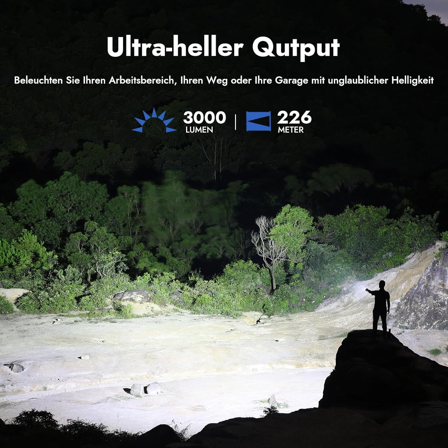 Wuben LED Taschenlampe L3, 3000 lm, IP68, 7 Modi, USB-C, 4800 mAh, 120 h Laufzeit, 2 m stoßfest