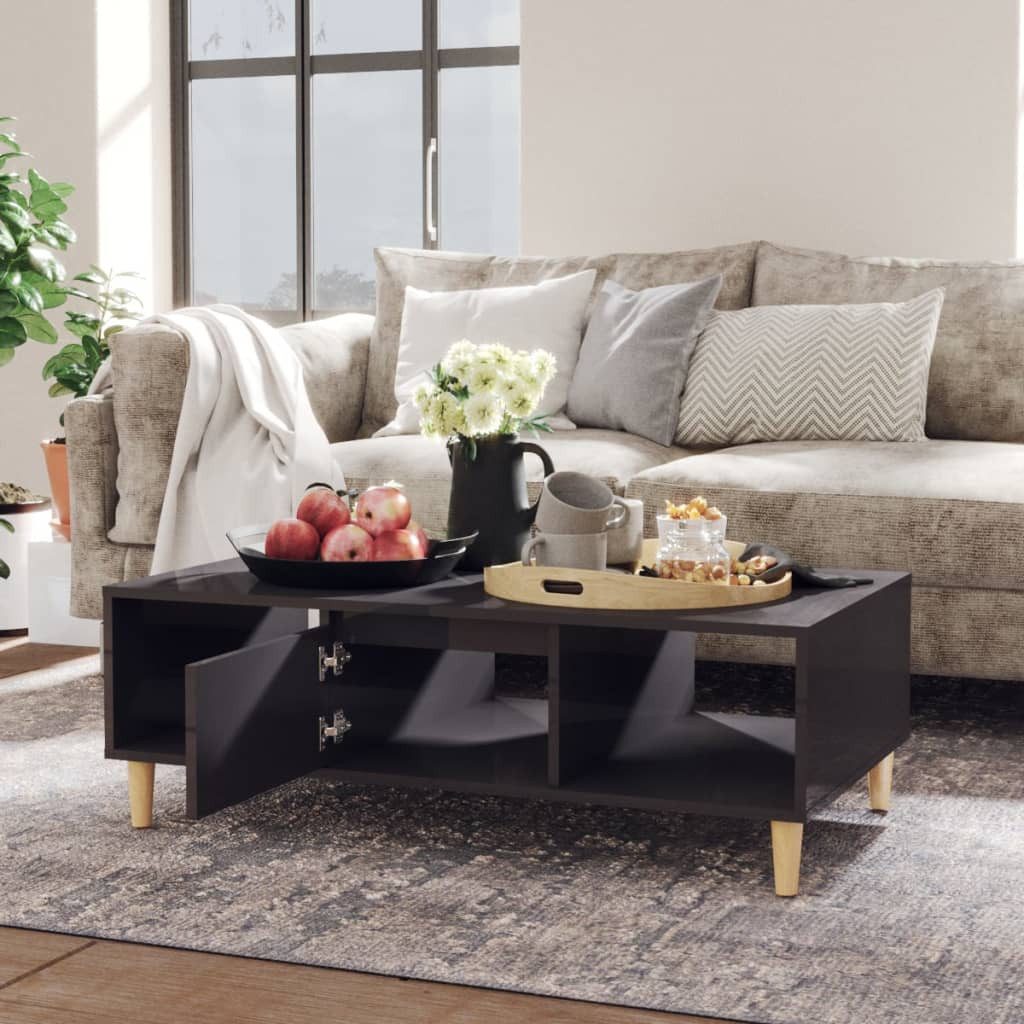 furnicato Couchtisch Skandinavischer 103,5x60x35 cm Hochglanz-Grau mit (1-St), Wohnzimmertisch mit Ablageflächen und einem Fach mit integrierter Tür