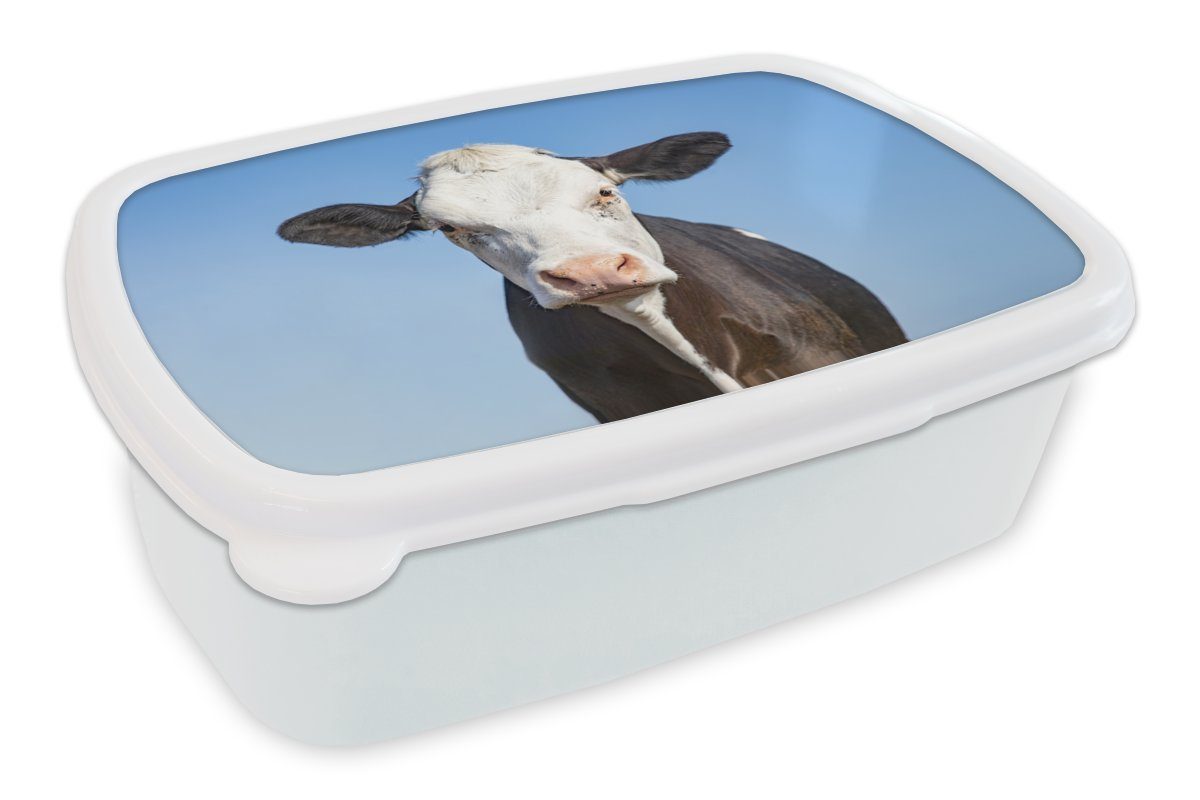 Brotdose, Kunststoff, (2-tlg), - Lunchbox Kuh Kinder Makro weiß für Blau, und - Erwachsene, für und Mädchen Brotbox MuchoWow Jungs