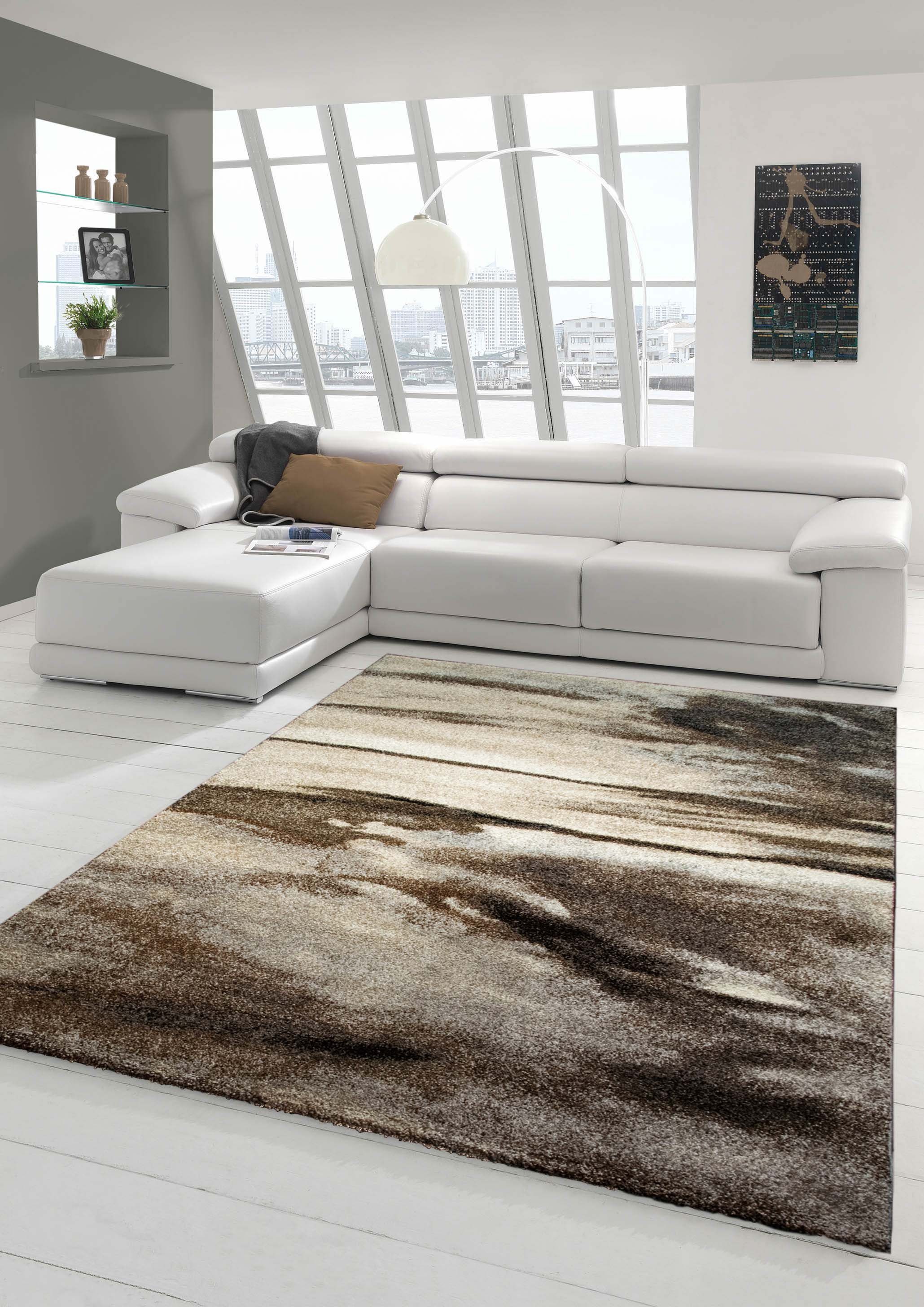 Teppich Designer Teppich Moderner Teppich Wohnzimmer Teppich Kurzflor Teppich Barock Design Meliert in Braun Taupe Grau, Teppich-Traum, rechteckig, Höhe: 18 mm