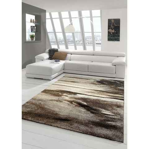 Teppich Designer Teppich Moderner Teppich Wohnzimmer Teppich Kurzflor Teppich Barock Design Meliert in Braun Taupe Grau, Teppich-Traum, rechteckig, Höhe: 18 mm