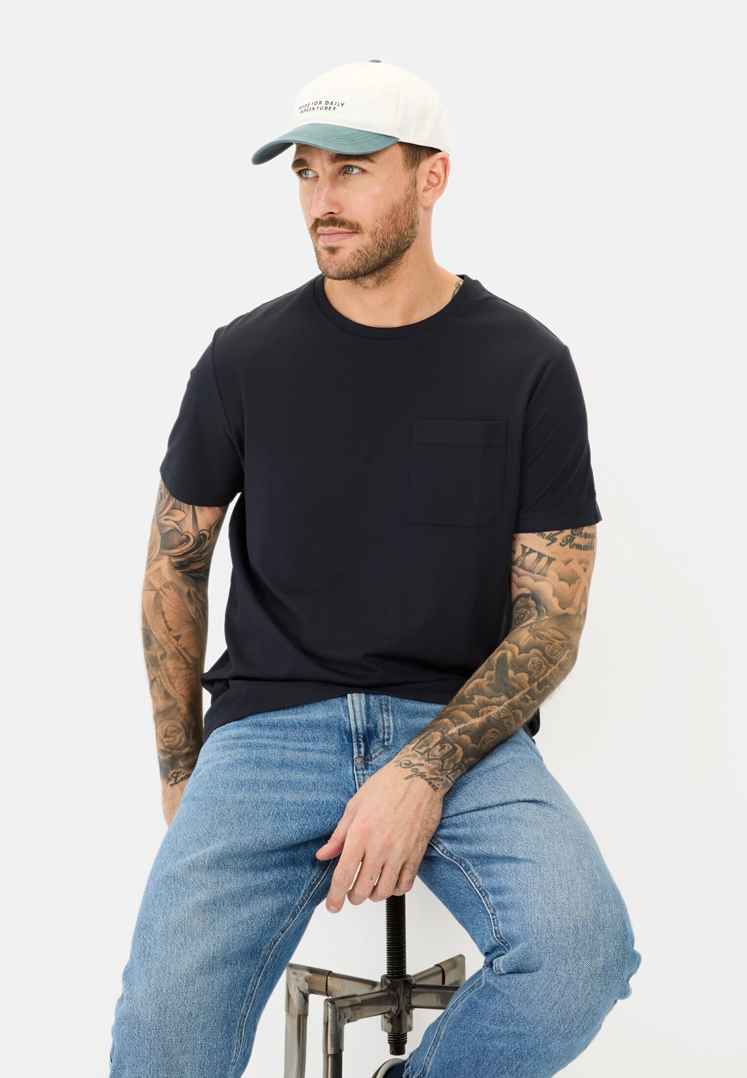 camel active T-Shirt mit Brusttasche Kurzarm Rundhals