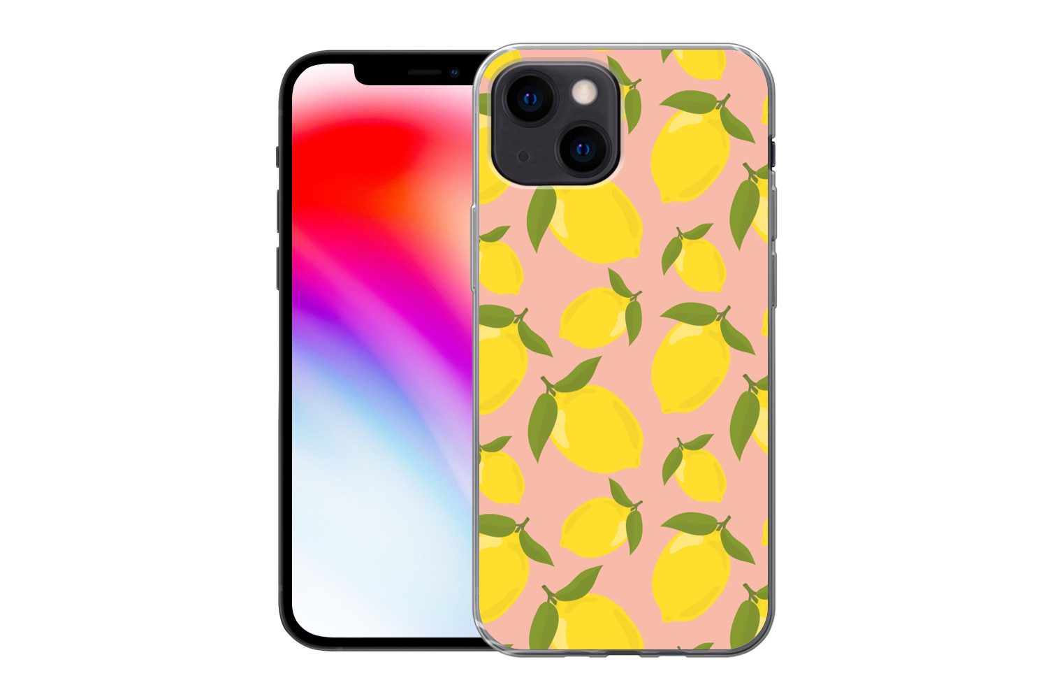 MuchoWow Handyhülle für Apple iPhone 13 mini Zitronen - Gelb - Rosa - Muster - Obst, Smartphone-Bumper, Print, Handy Schutzhülle Dünn