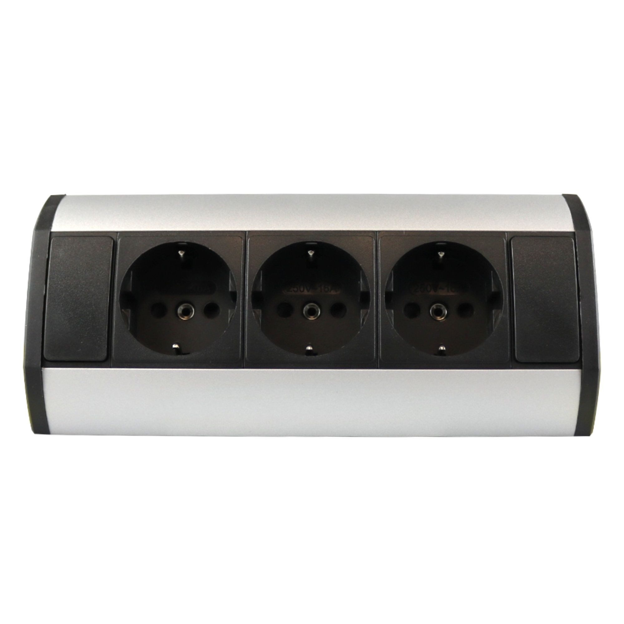 kalb Steckdose Ecksteckdose 3-fach Steckdose, 1m Kabel u. EU-Stecker silber/schwarz