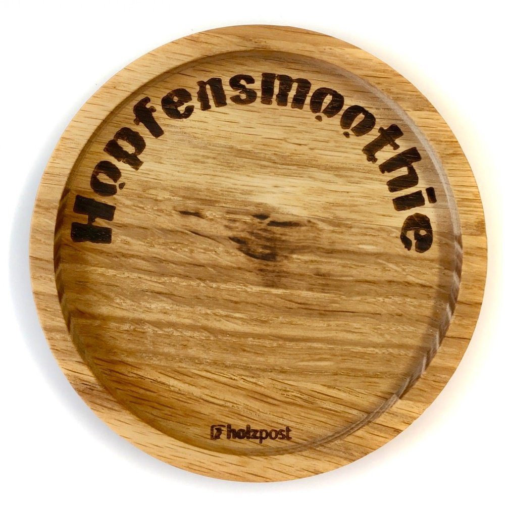 holzpost GmbH Getränkeuntersetzer Holzuntersetzer "Hopfensmoothie", Untersetzer aus massiver Eiche