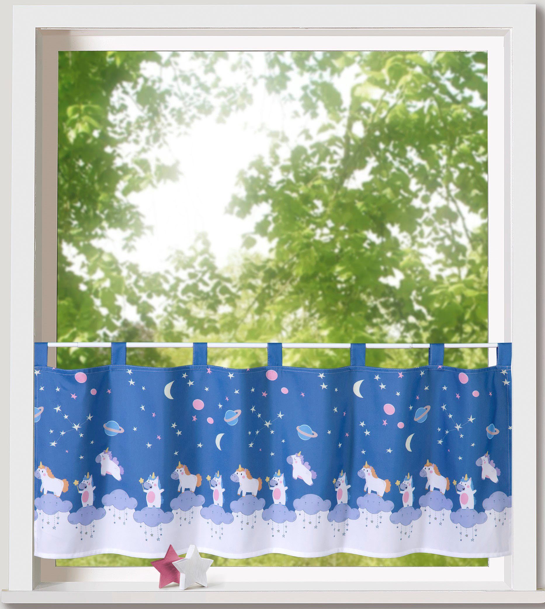 Weckbrodt Scheibengardine Theo (1 St), Schlaufen, blickdicht, Microfaser, Bistro, Microsatin, bedruckt, blickdicht, HxB 45x120cm, Gardine, Store