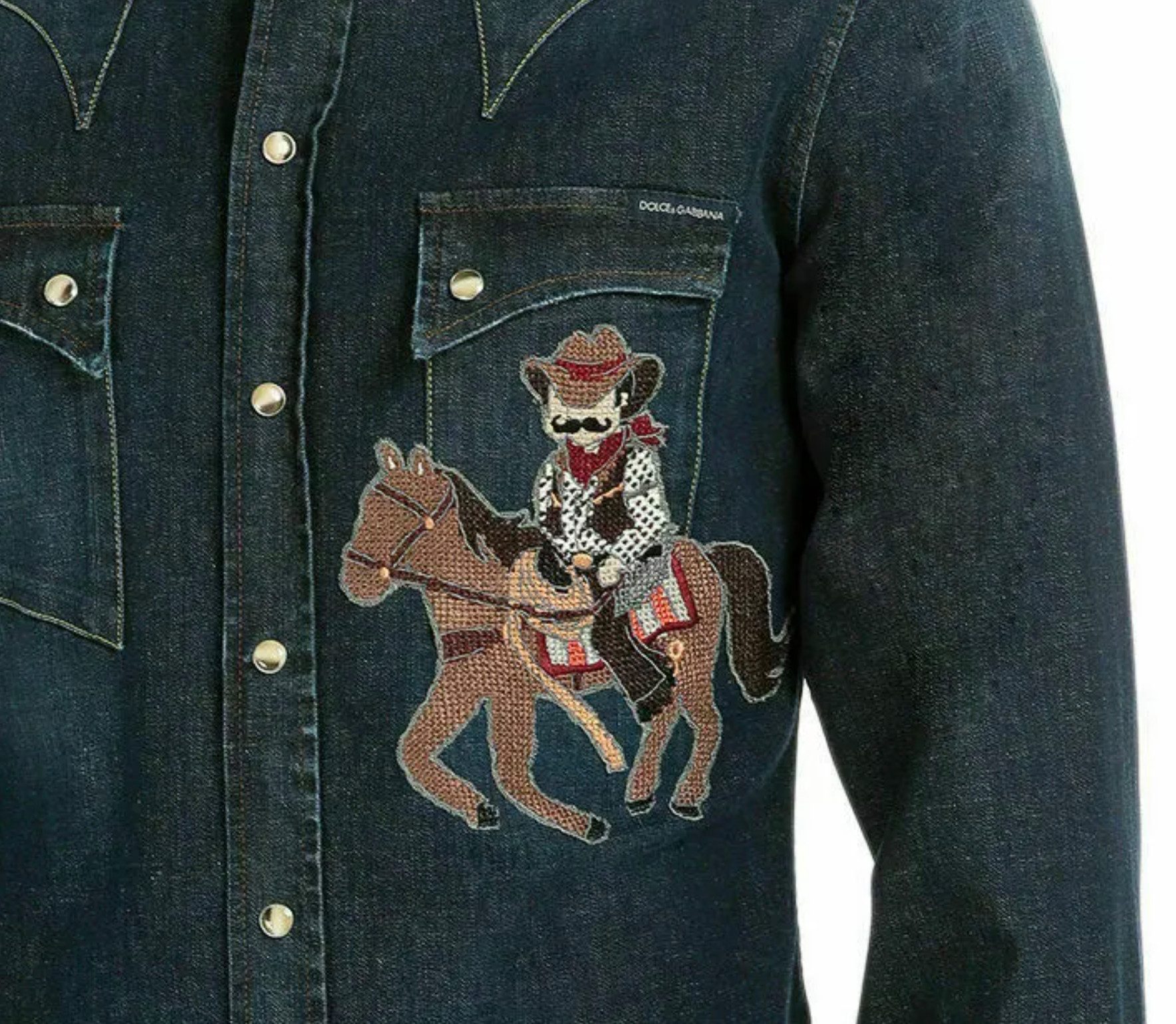 DOLCE & GABBANA Jeanshemd Cowboy Limited Denim Hemd mit Stickerei Cowboy-Motiv als kunstvolle, aufwendige Stickerei
