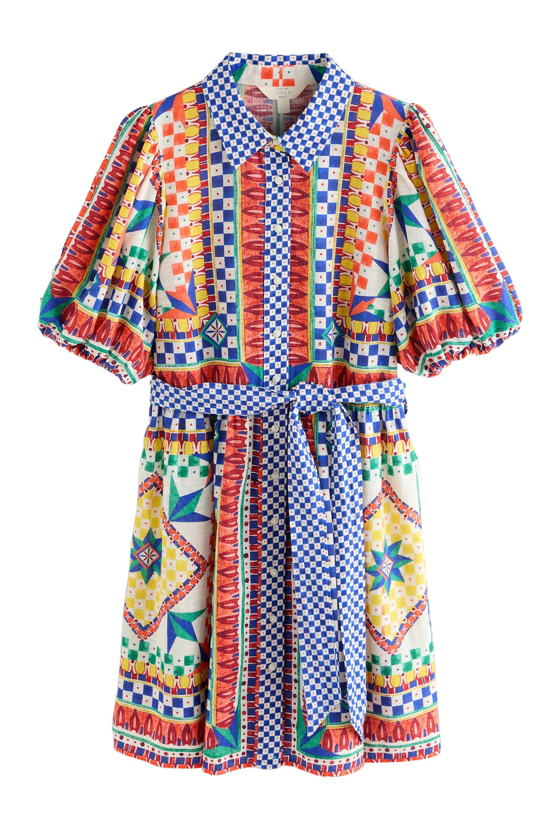 Next Minikleid Mini-Hemdblusenkleid, Bindegürtel und Puffärmeln (1-tlg) günstig online kaufen