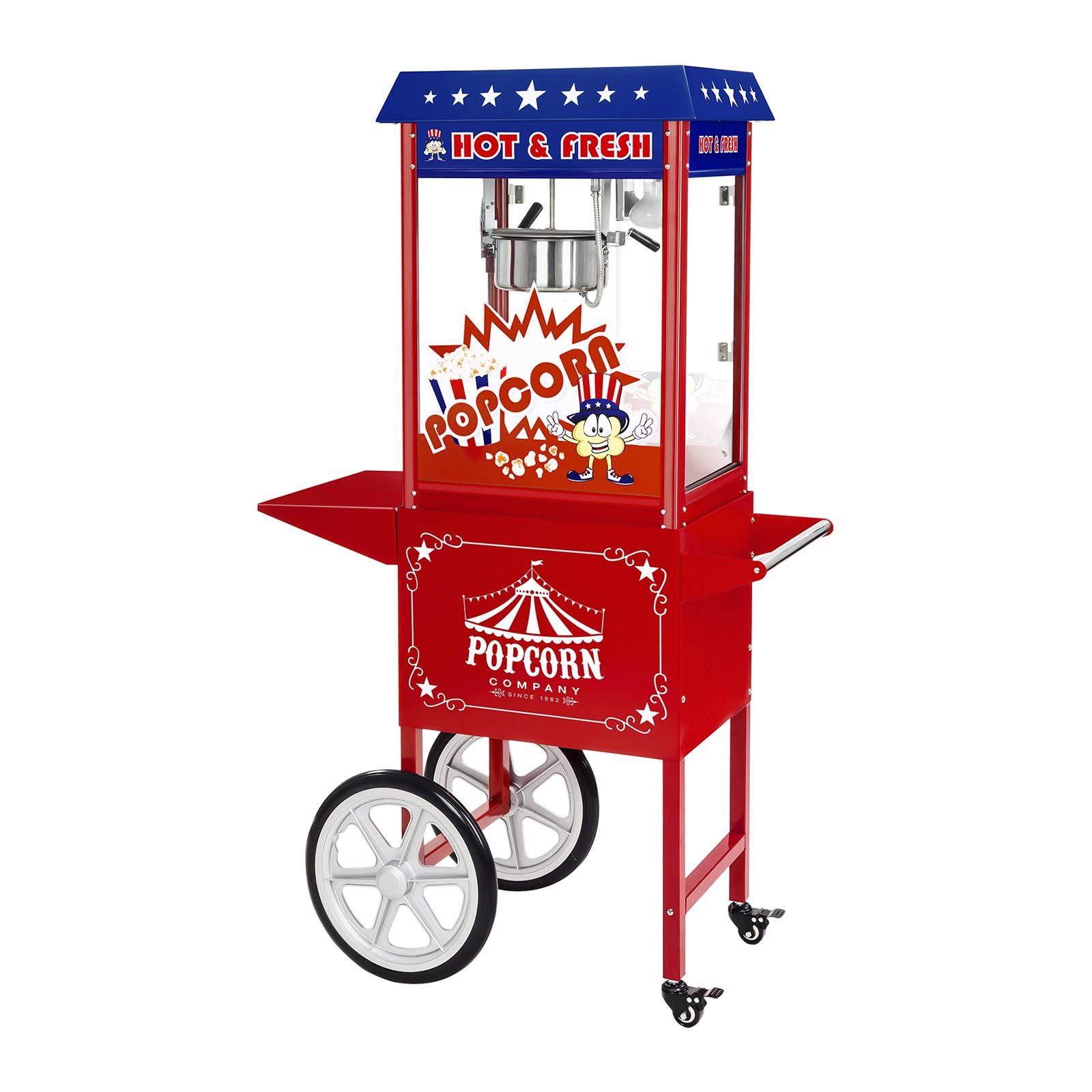 Royal Catering Popcornmaschine 5 kg/h Popcornautomat mit Wagen Popcorn Maker 1500 W USA-Design Profi